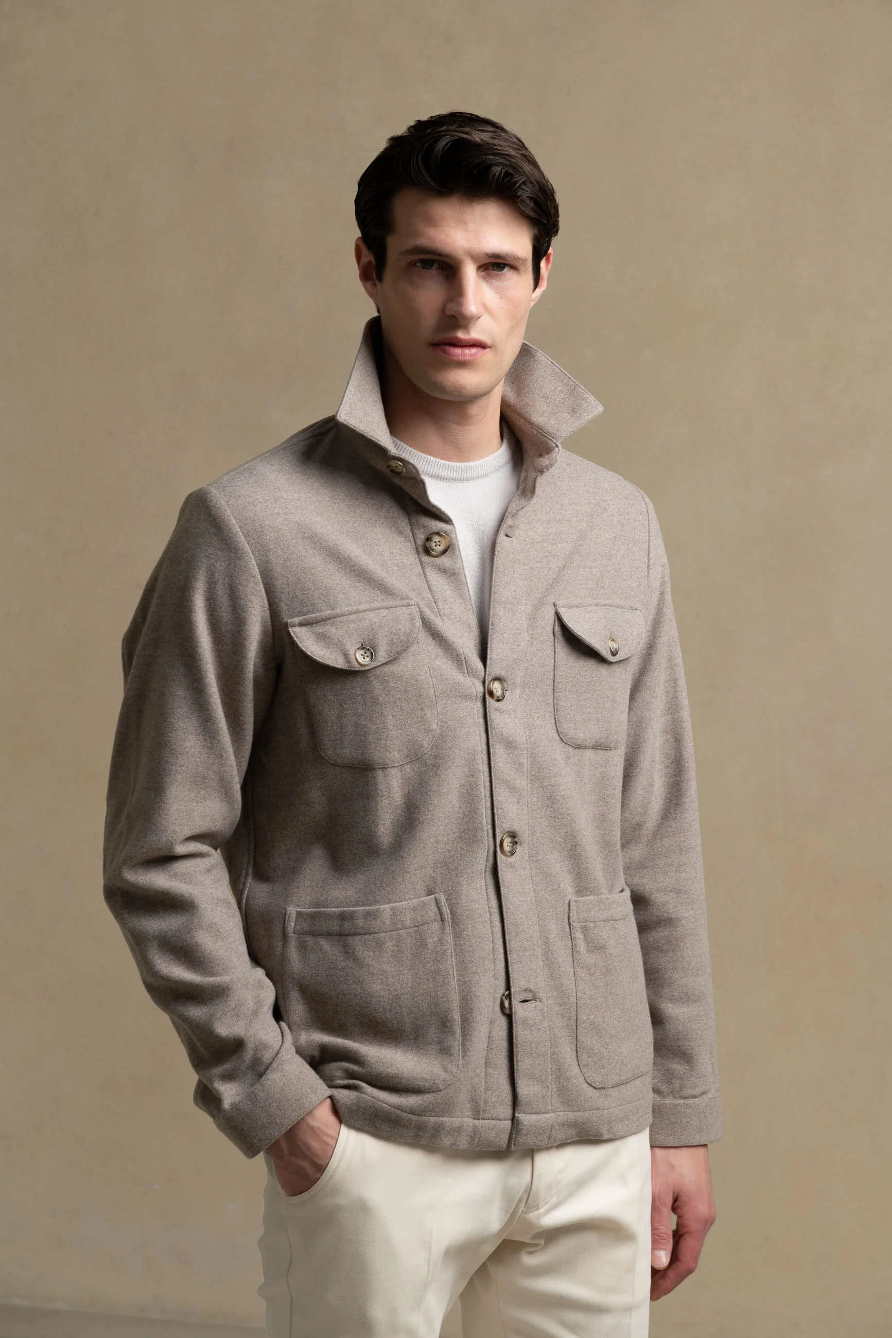 Beige Safari Jacket flannel Super 180s – Made in Italy