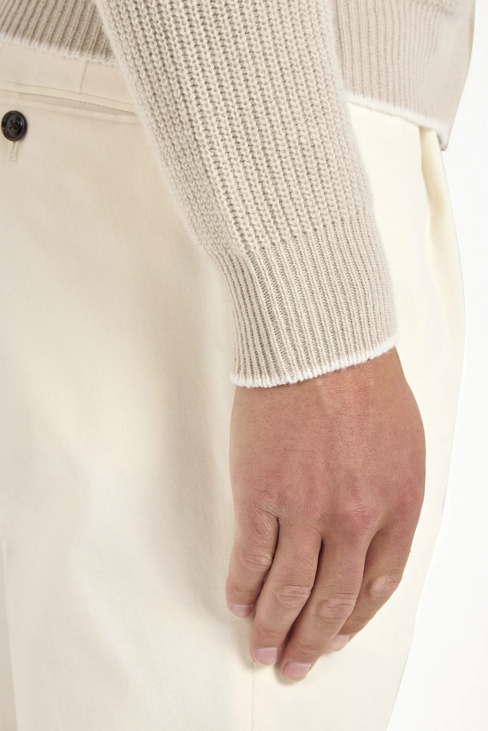Beige ribbed cashmere blend full zip – Made in Italy - Image 5