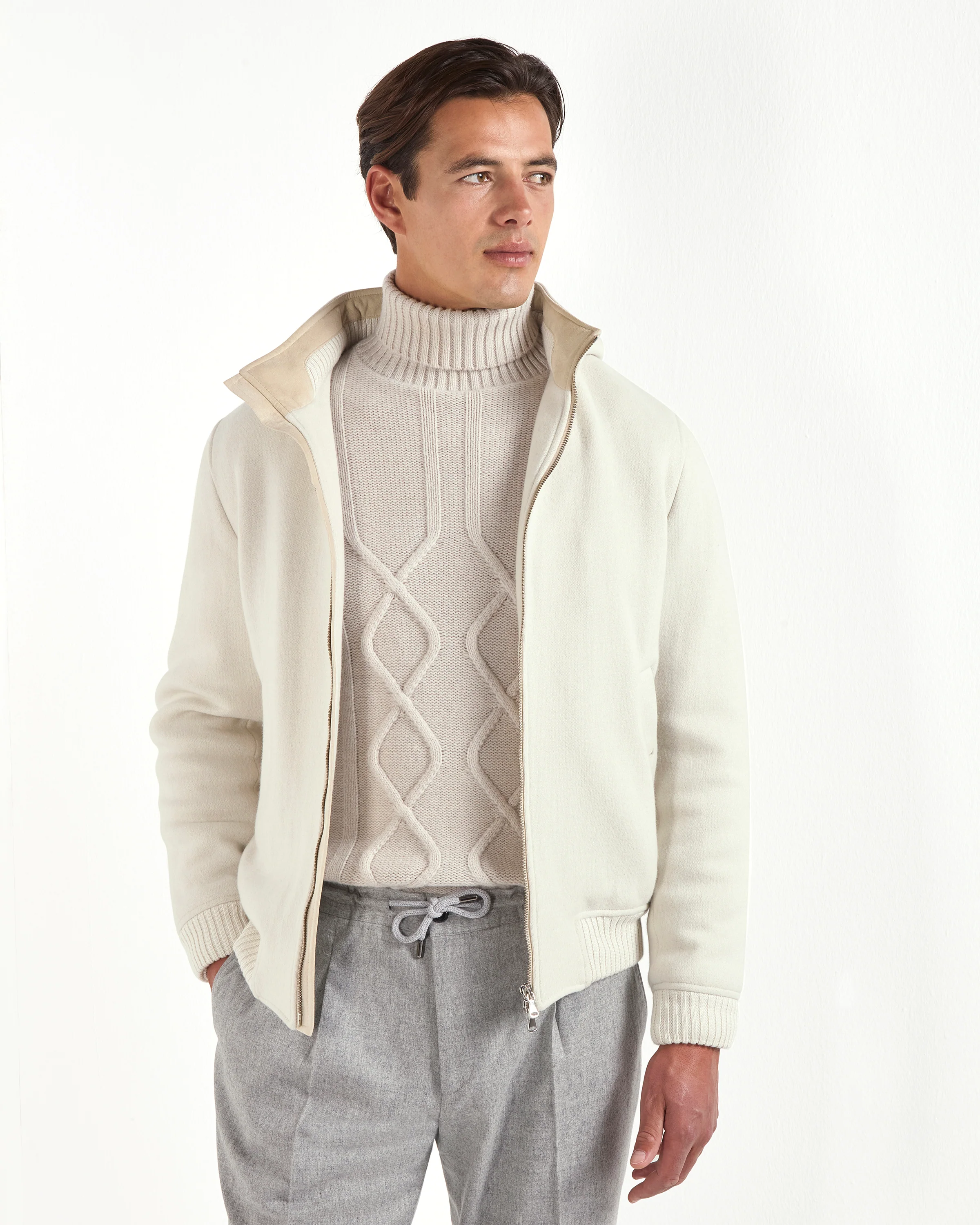 Beige jacquard patterned turtleneck – Made in Italy