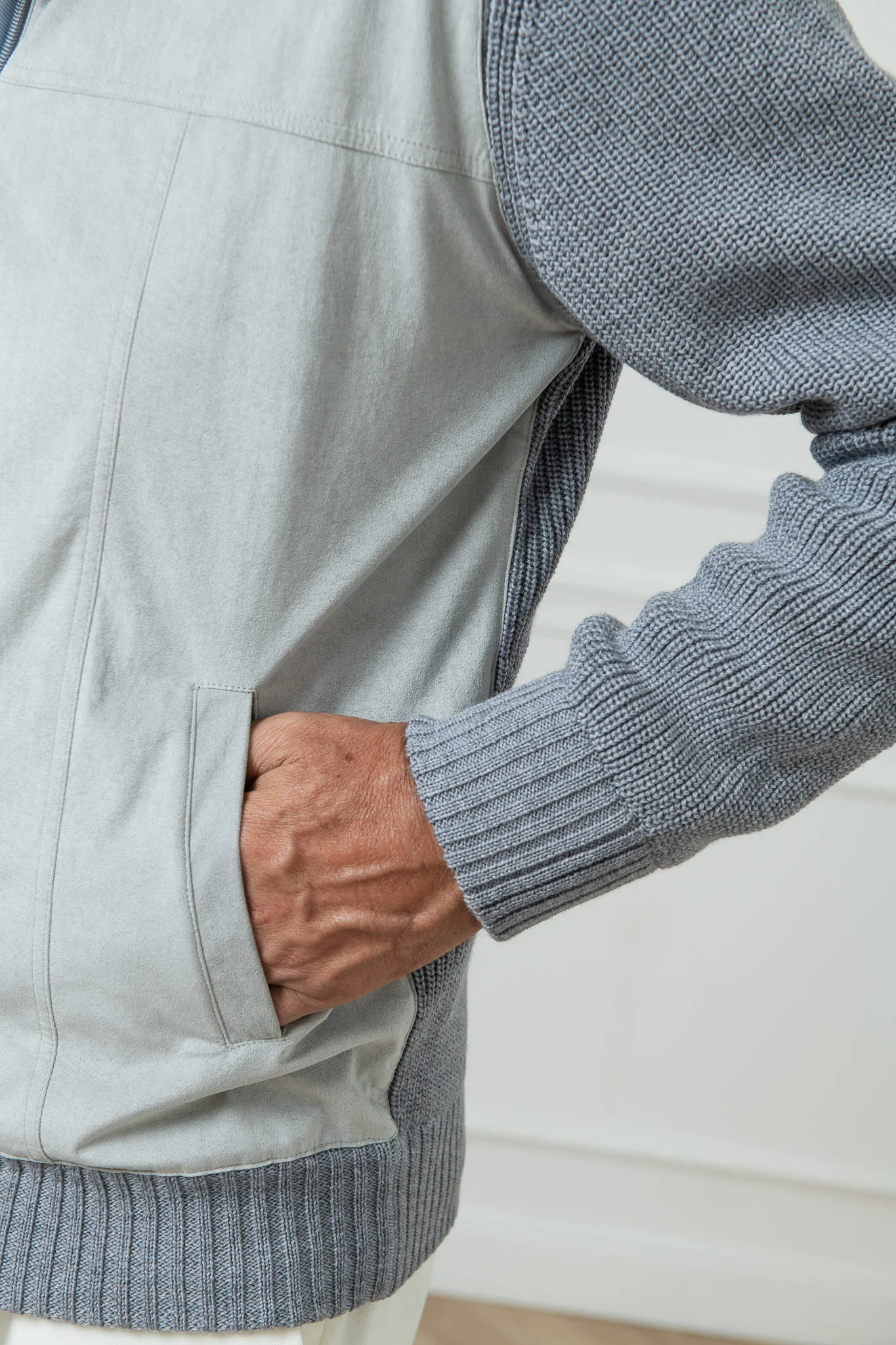 Grey and light grey cardigan - Alcantara & wool - Made in Italy - Image 4