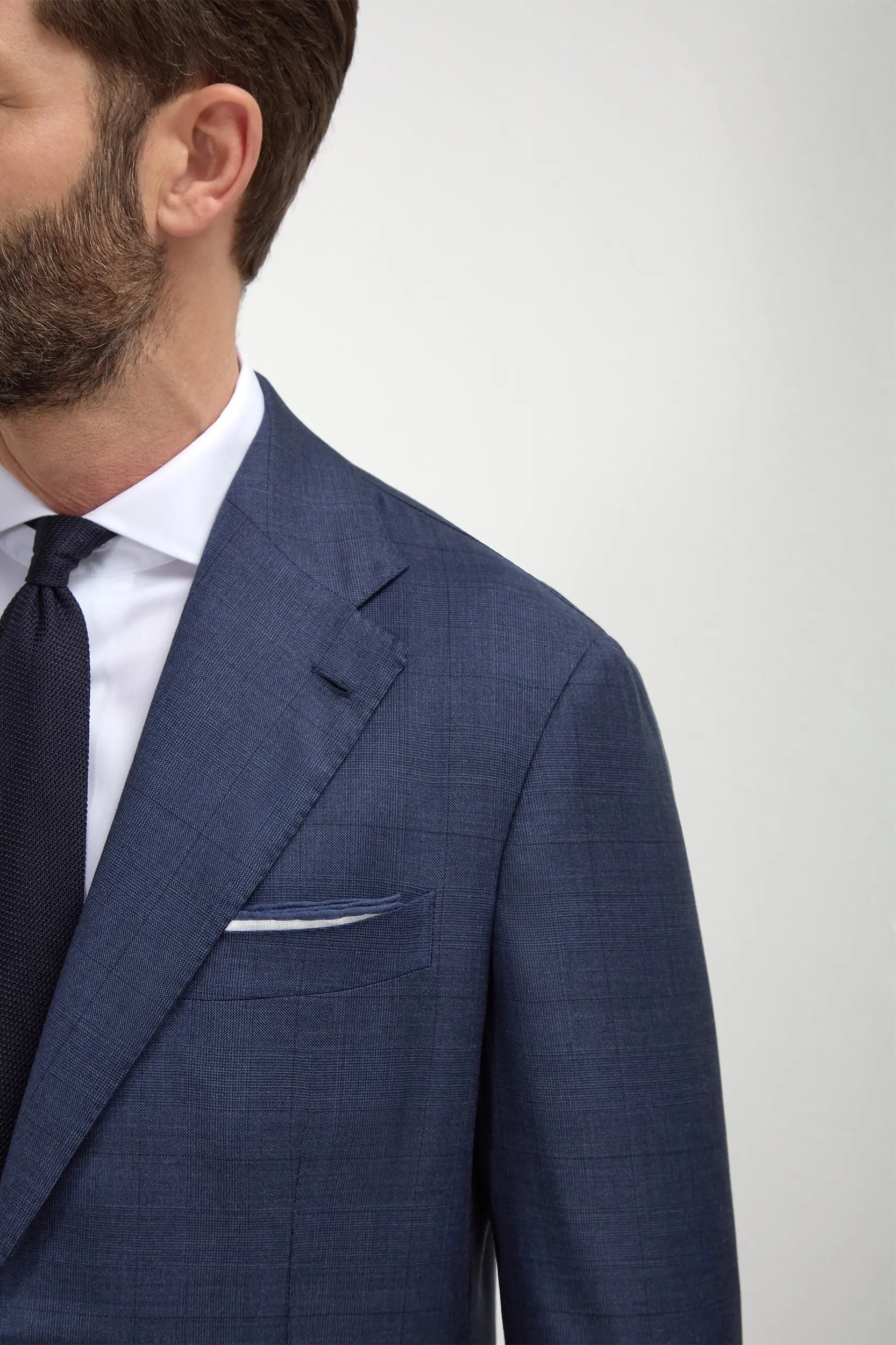 Blue Avio Prince of Wales Full Canvas suit - Made in Italy - Image 4