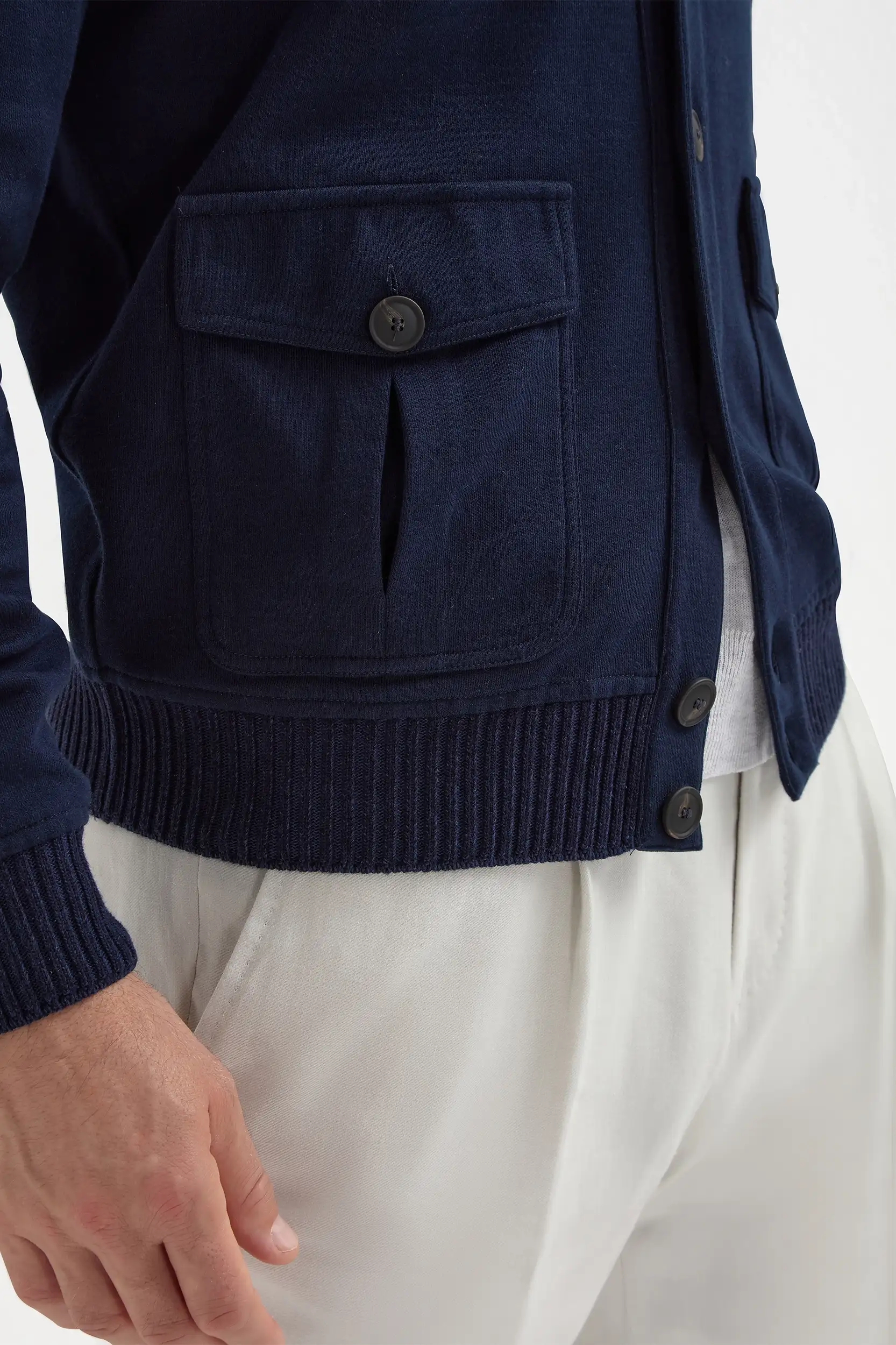 Blue cotton knitted bomber – Made in Italy - Image 4