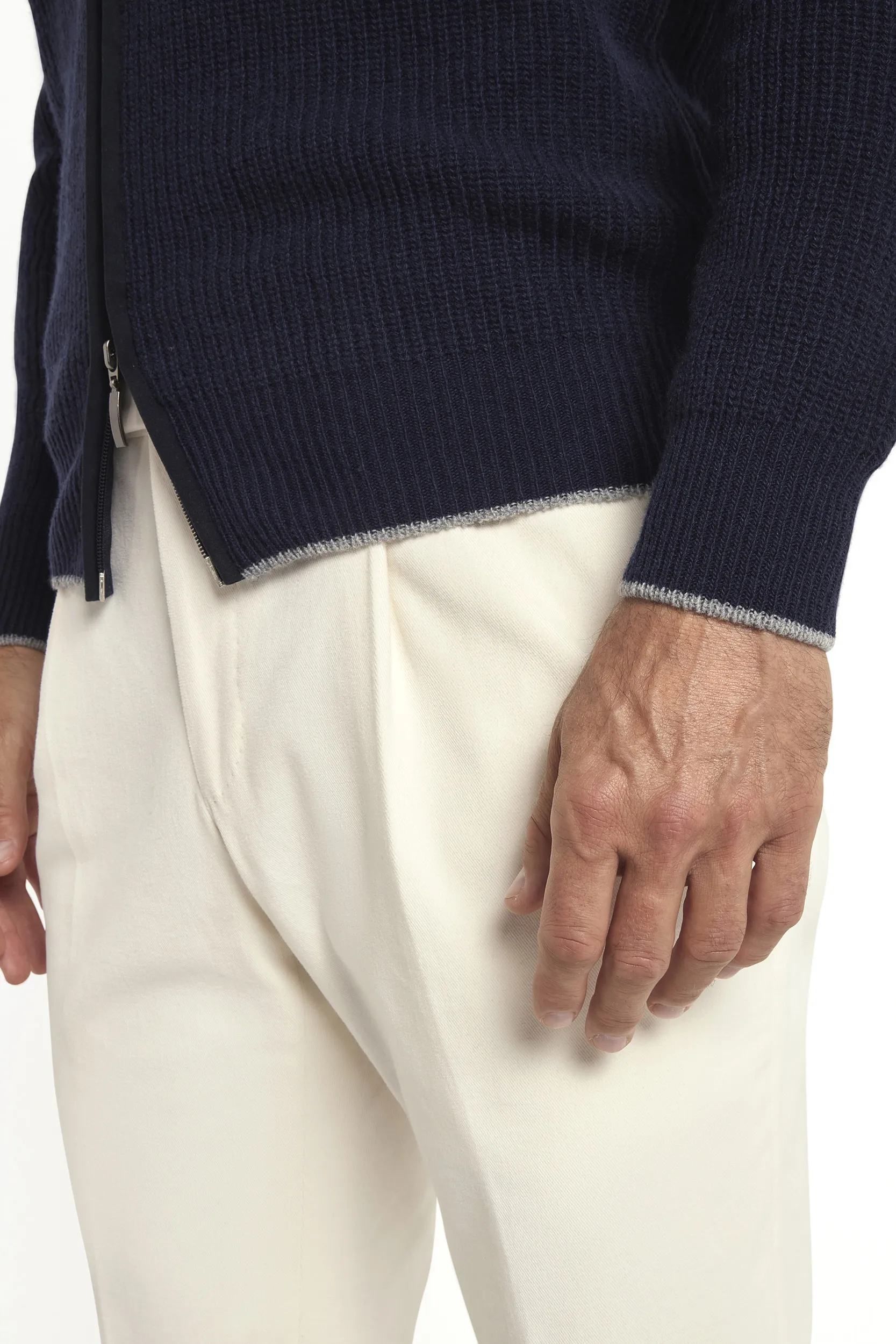 Blue ribbed cashmere blend full zip – Made in Italy - Image 3