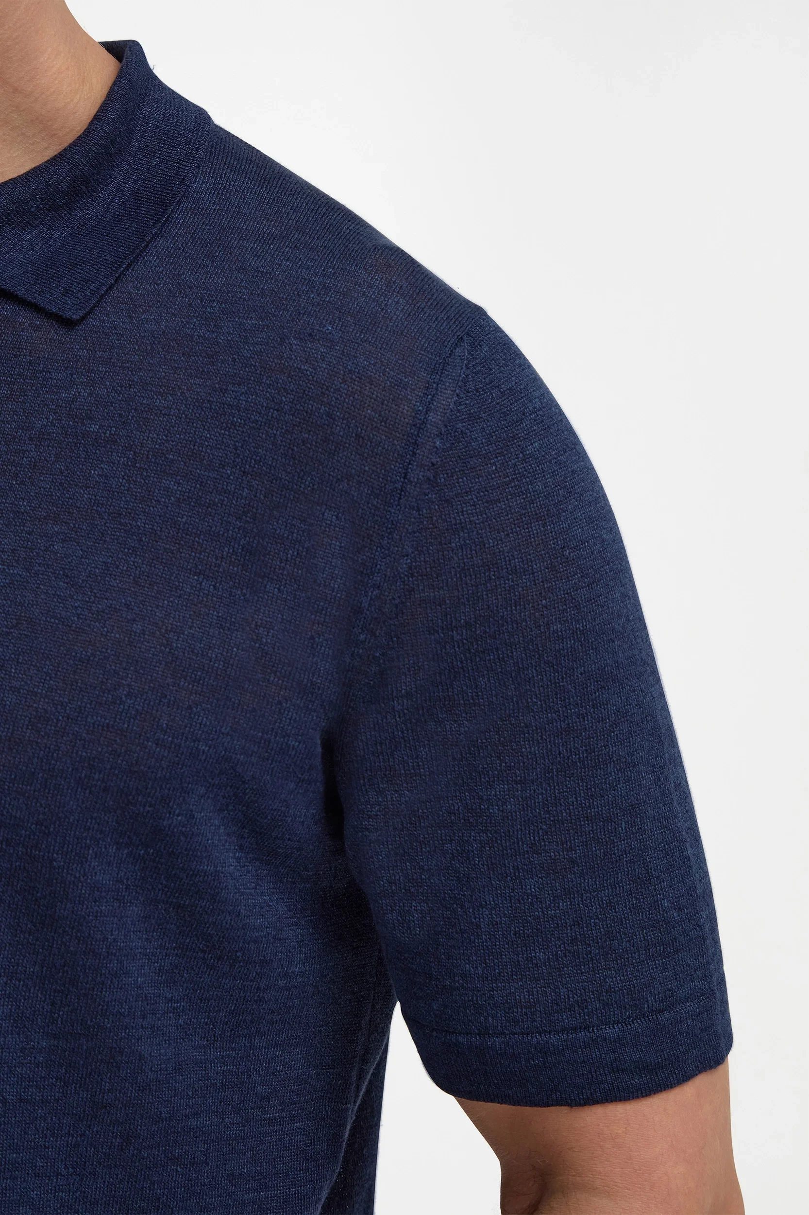 Blue linen and cotton zipped polo - Made in Italy - Image 3