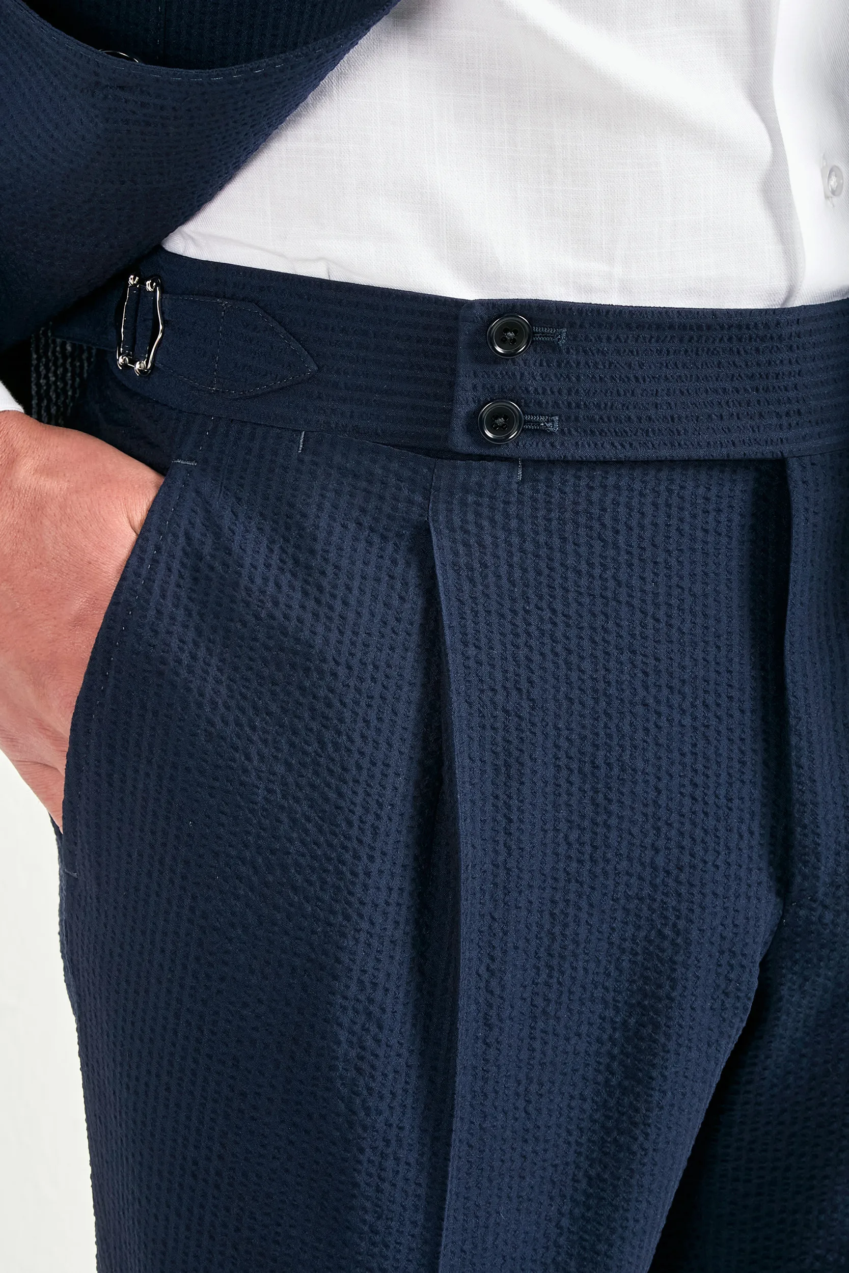 Blue wool and silk seersucker suit - Made in Italy - Image 5