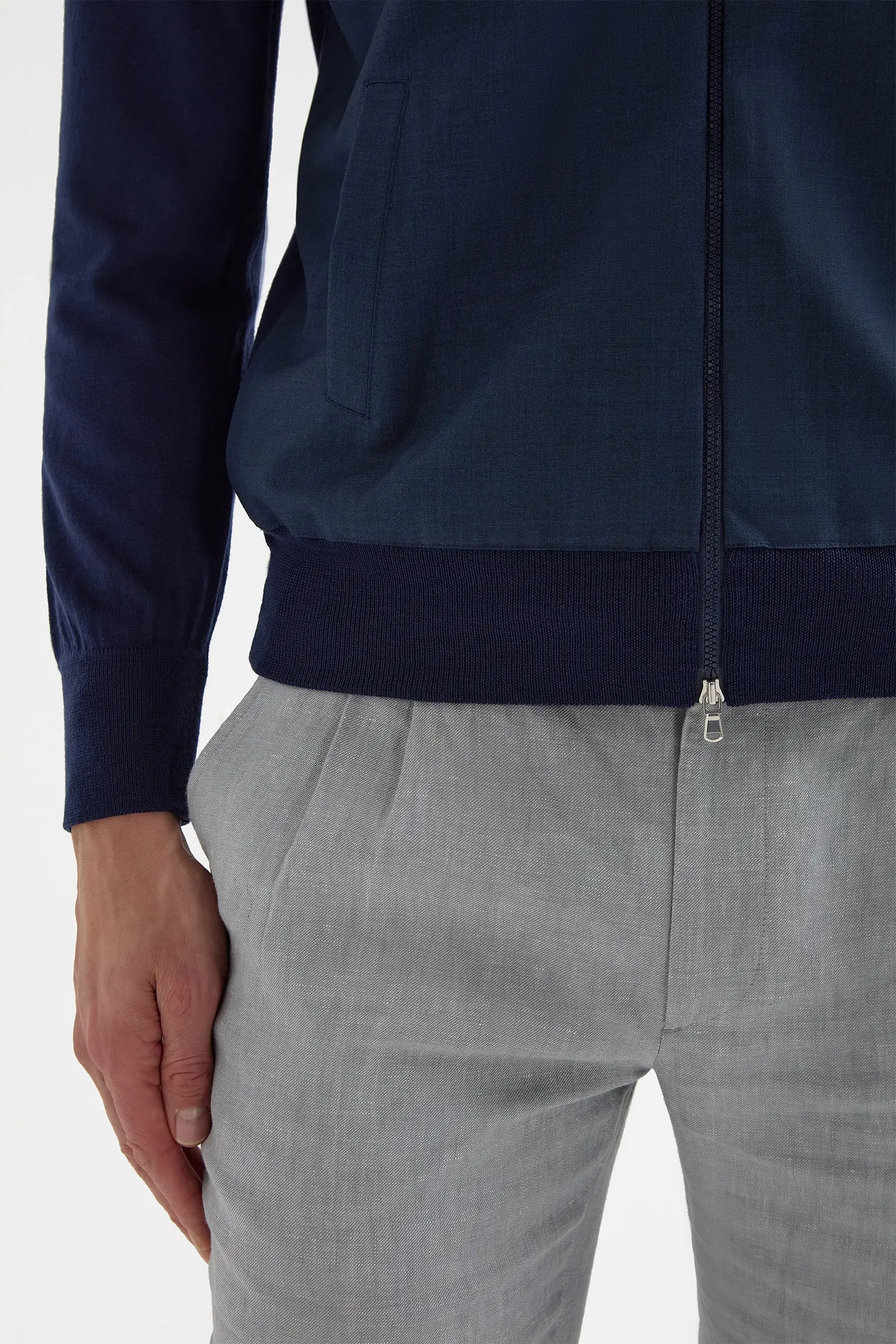 Blue wool & knit bomber - Made in Italy - Image 3