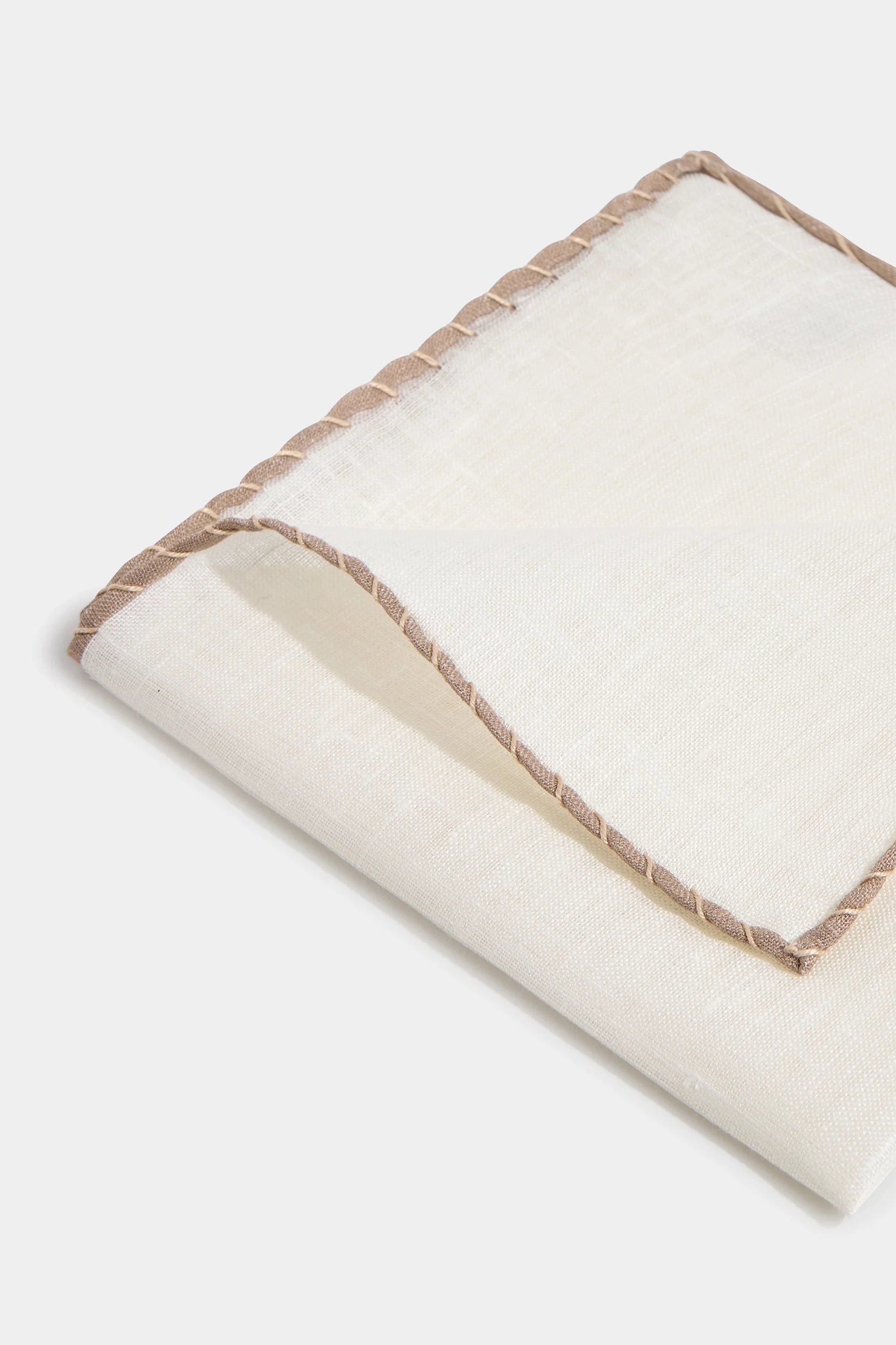 White linen pocket square with taupe and beige edges - Made in Italy - Image 3