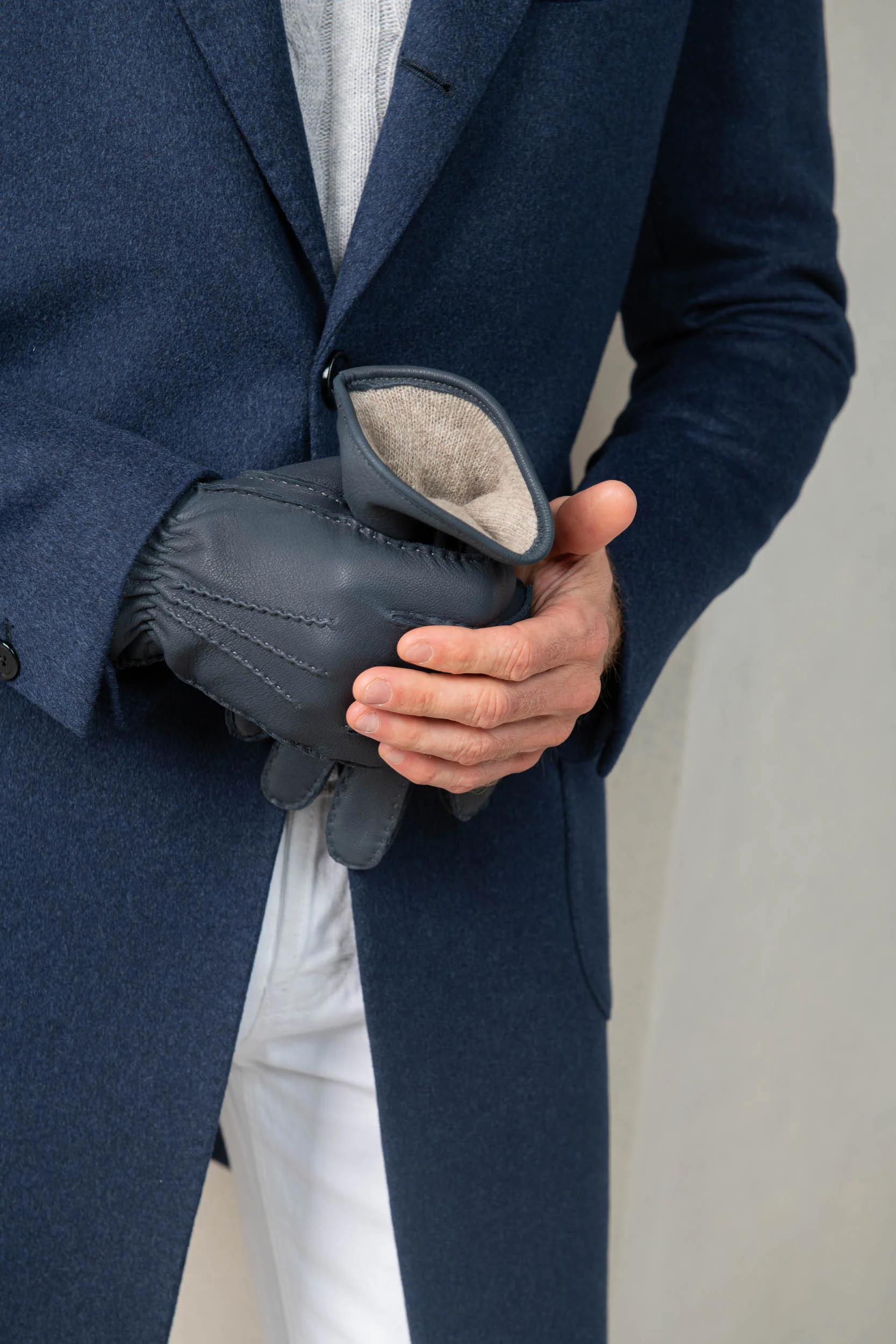 Dusty blue Deerskin Leather Gloves - Made in Italy - Image 5