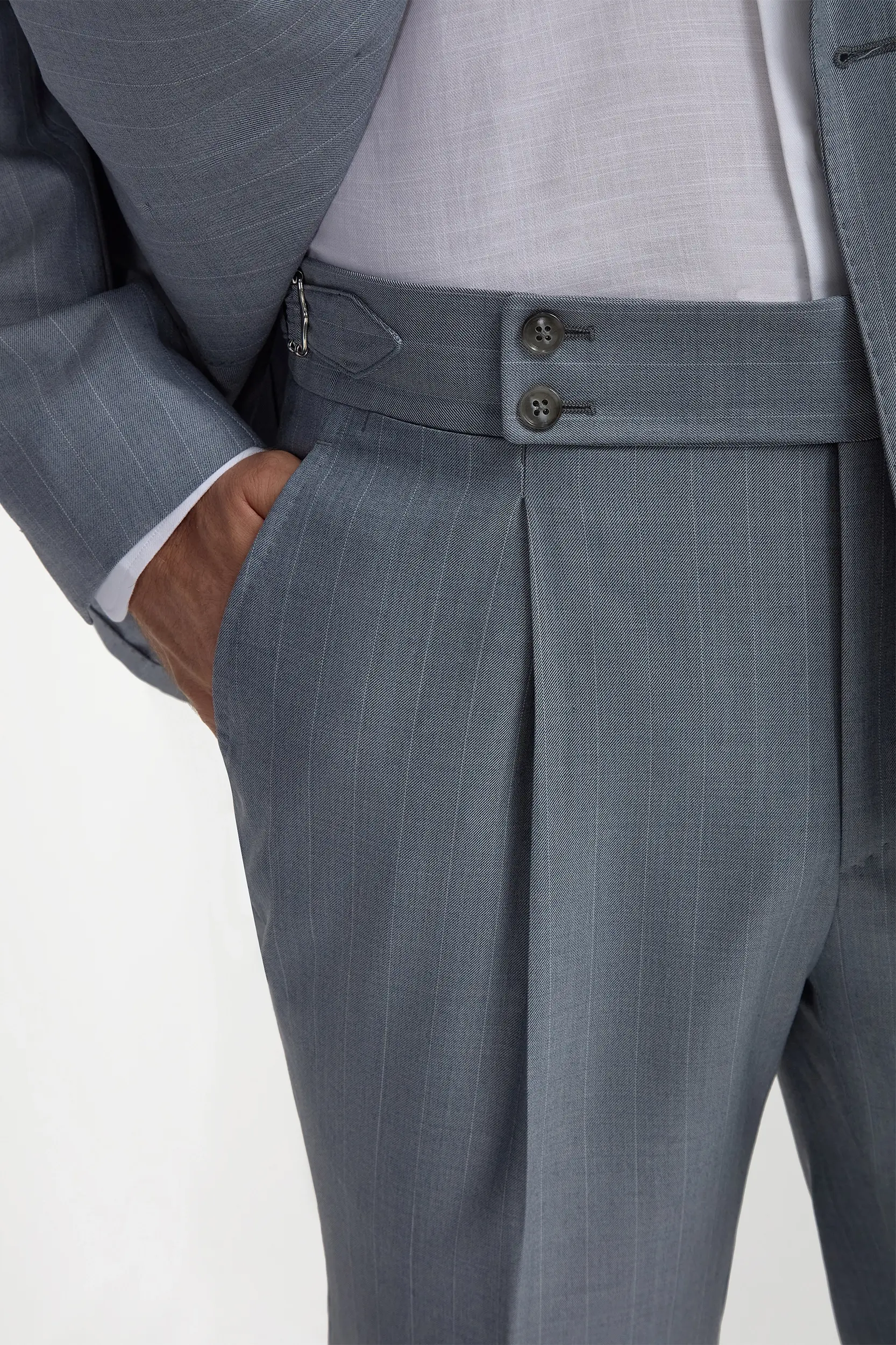 Dusty blue pinstripe double breasted Super 150's suit - Made in Italy - Image 5