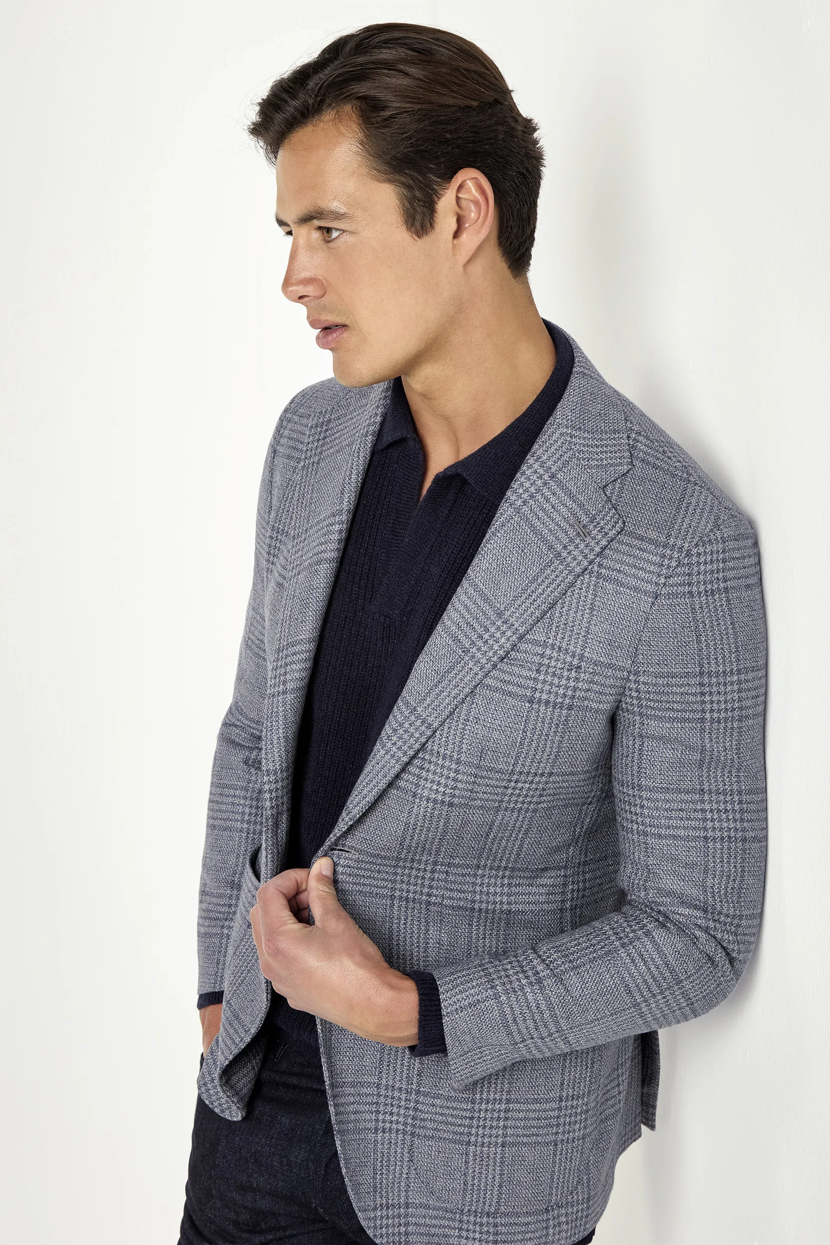 Dusty blue Prince of Wales jacket - Made in Italy - Image 3