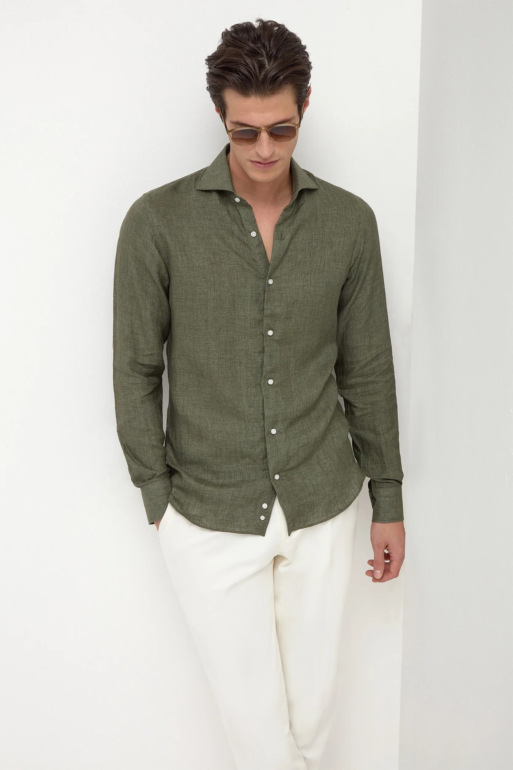 Green linen shirt - Made in Italy