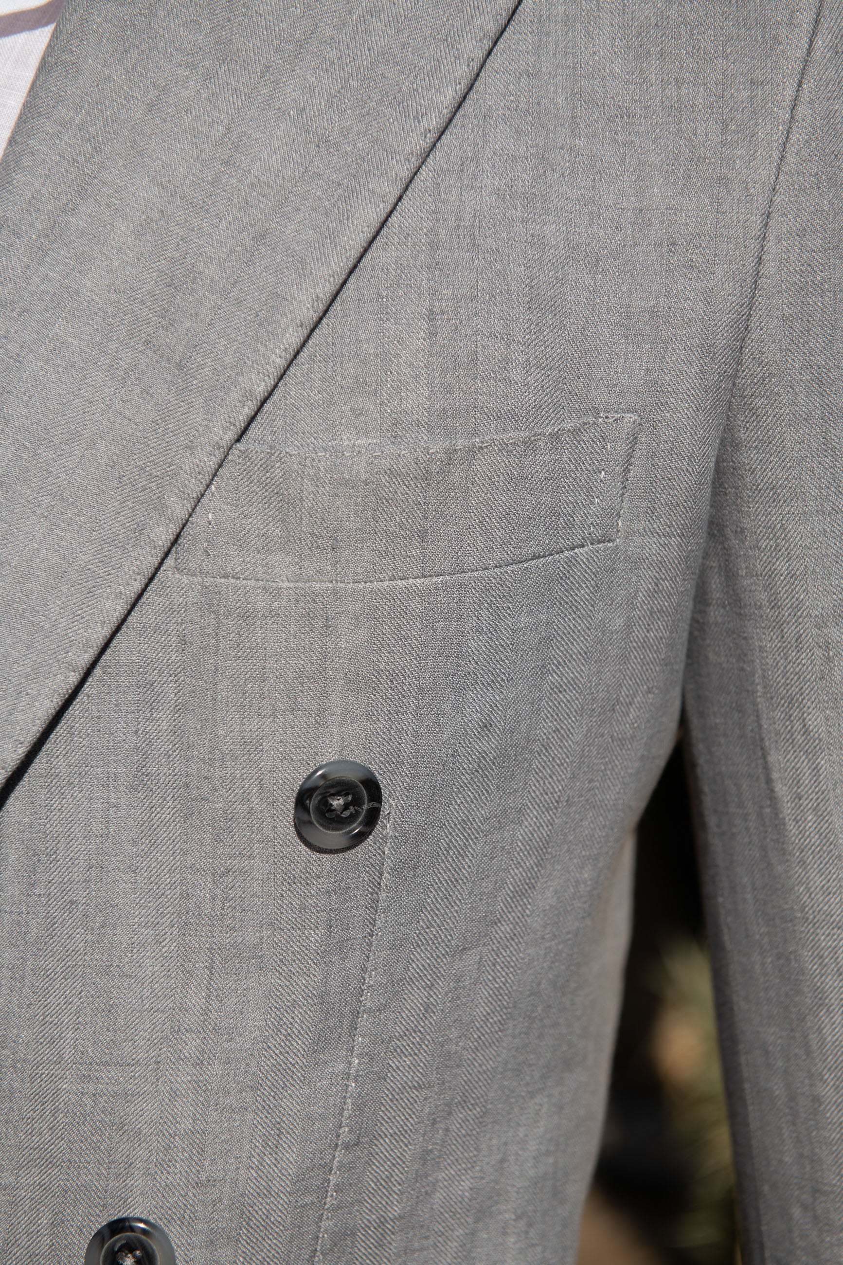 Sky grey herringbone double breasted linen jacket - Made in Italy - Image 4