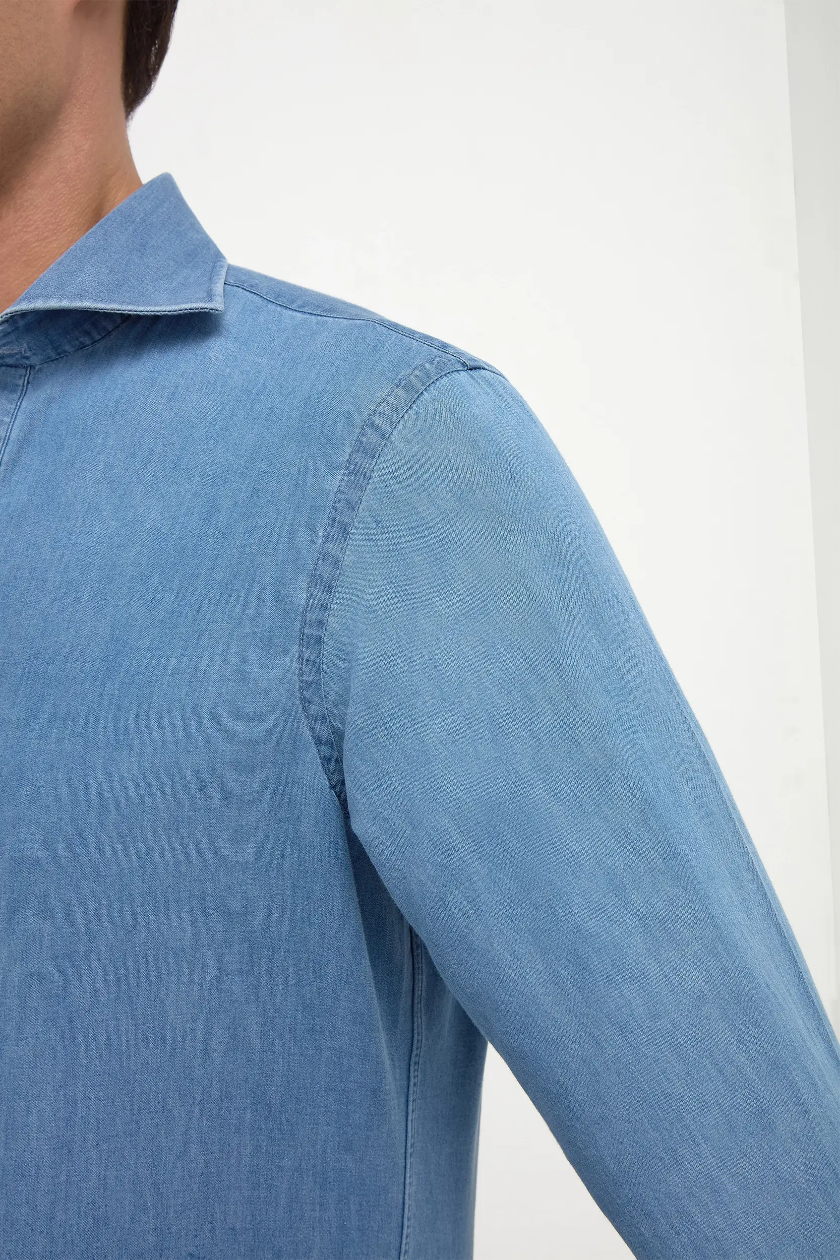 Light blue denim popover shirt - Made in Italy - Image 3