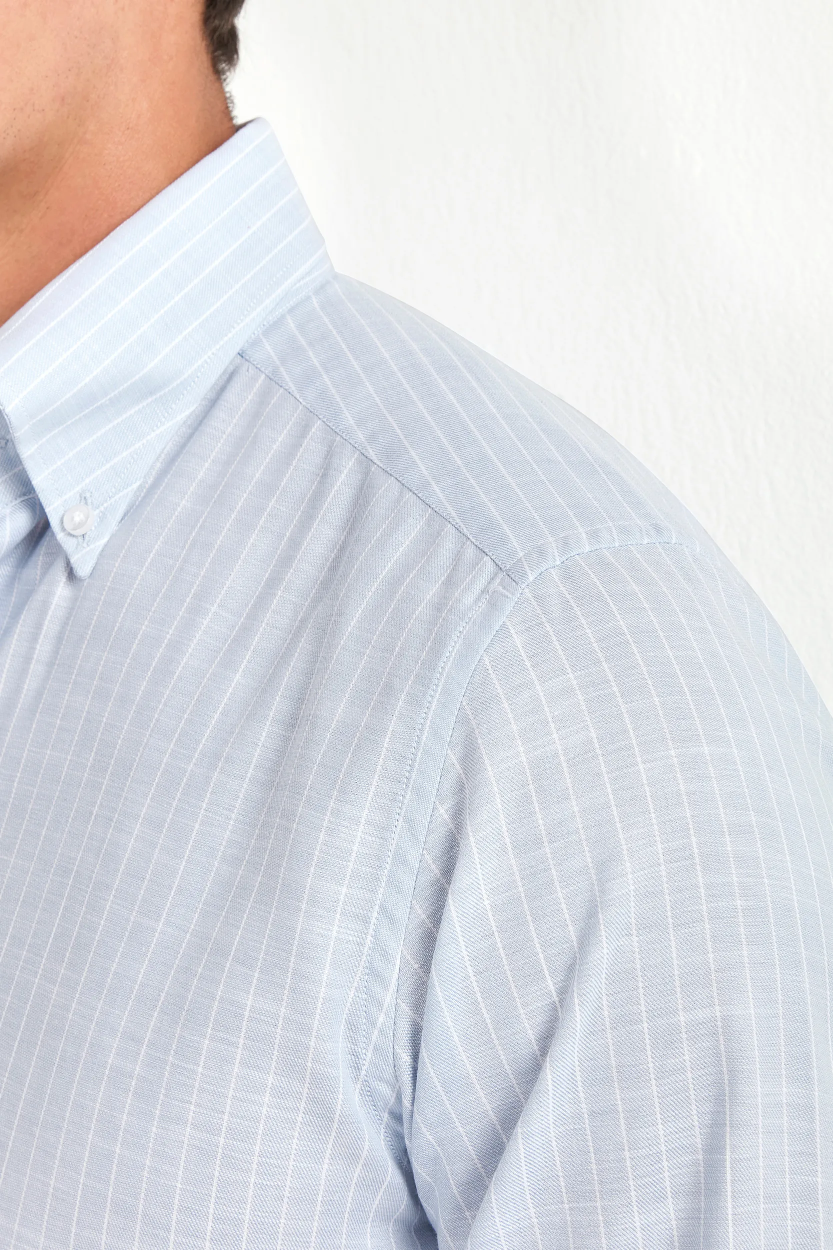 Light blue striped chambray button down shirt - Made in Italy - Image 3