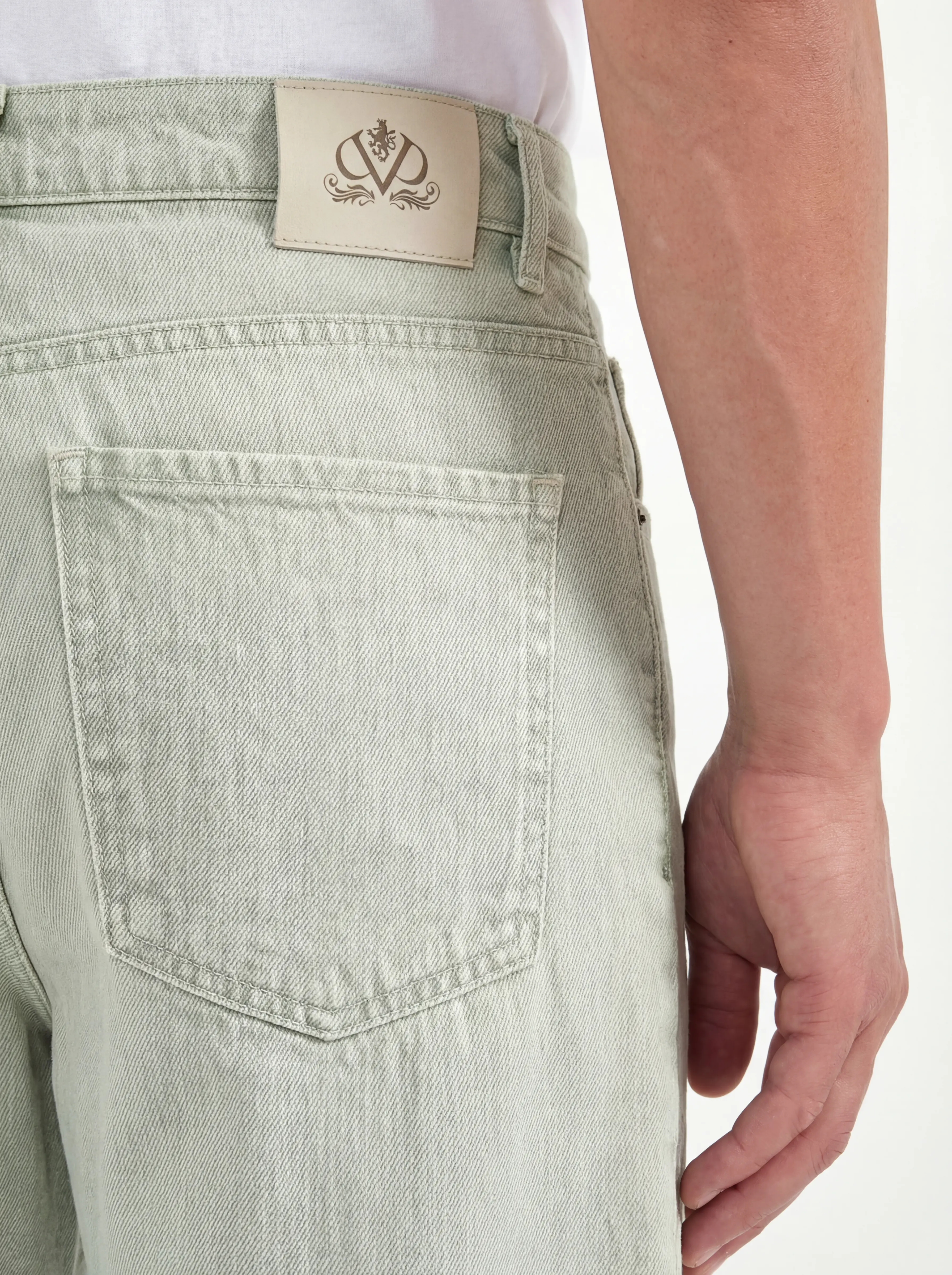 Light green straight linen blend jeans - Made in Italy - Image 3