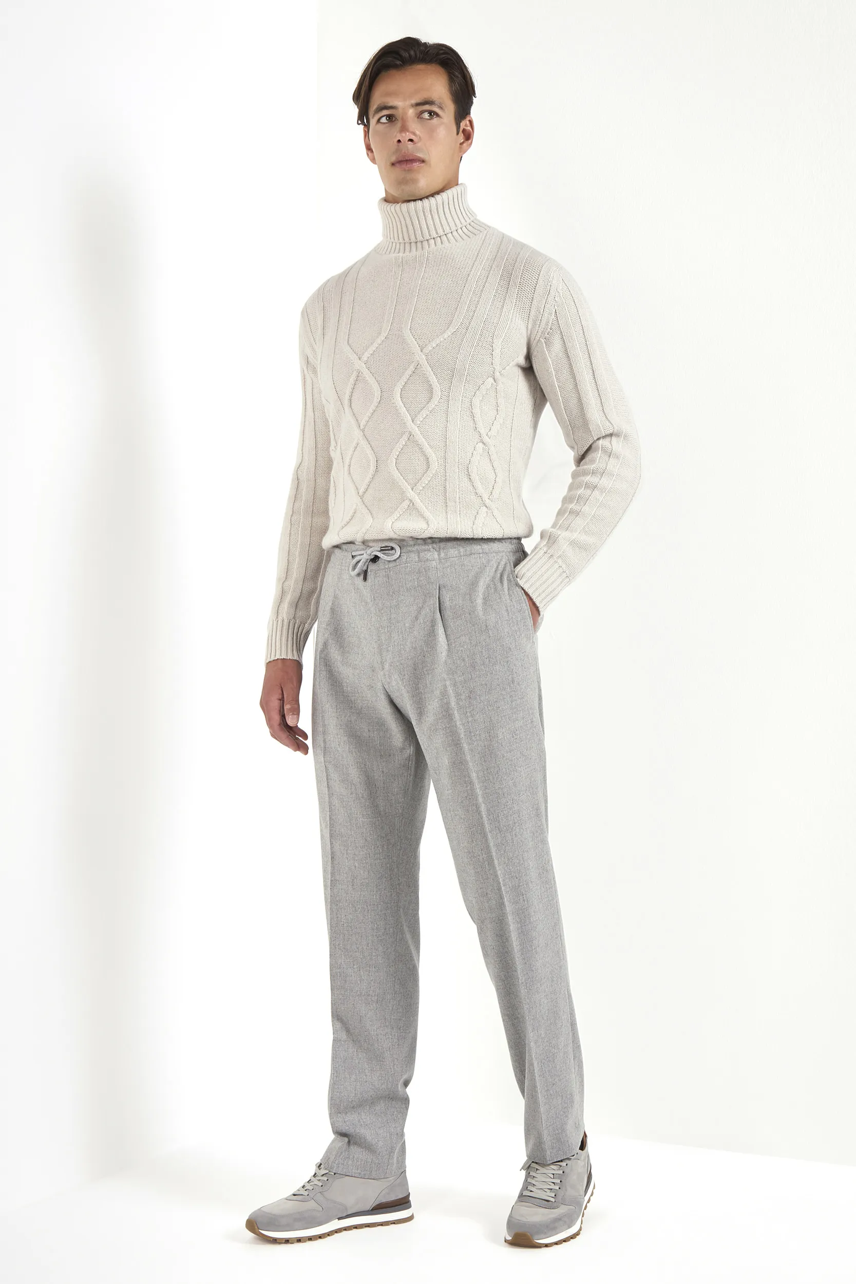 Light grey flannel Alassio with pleat trousers - Made in Italy - Image 3