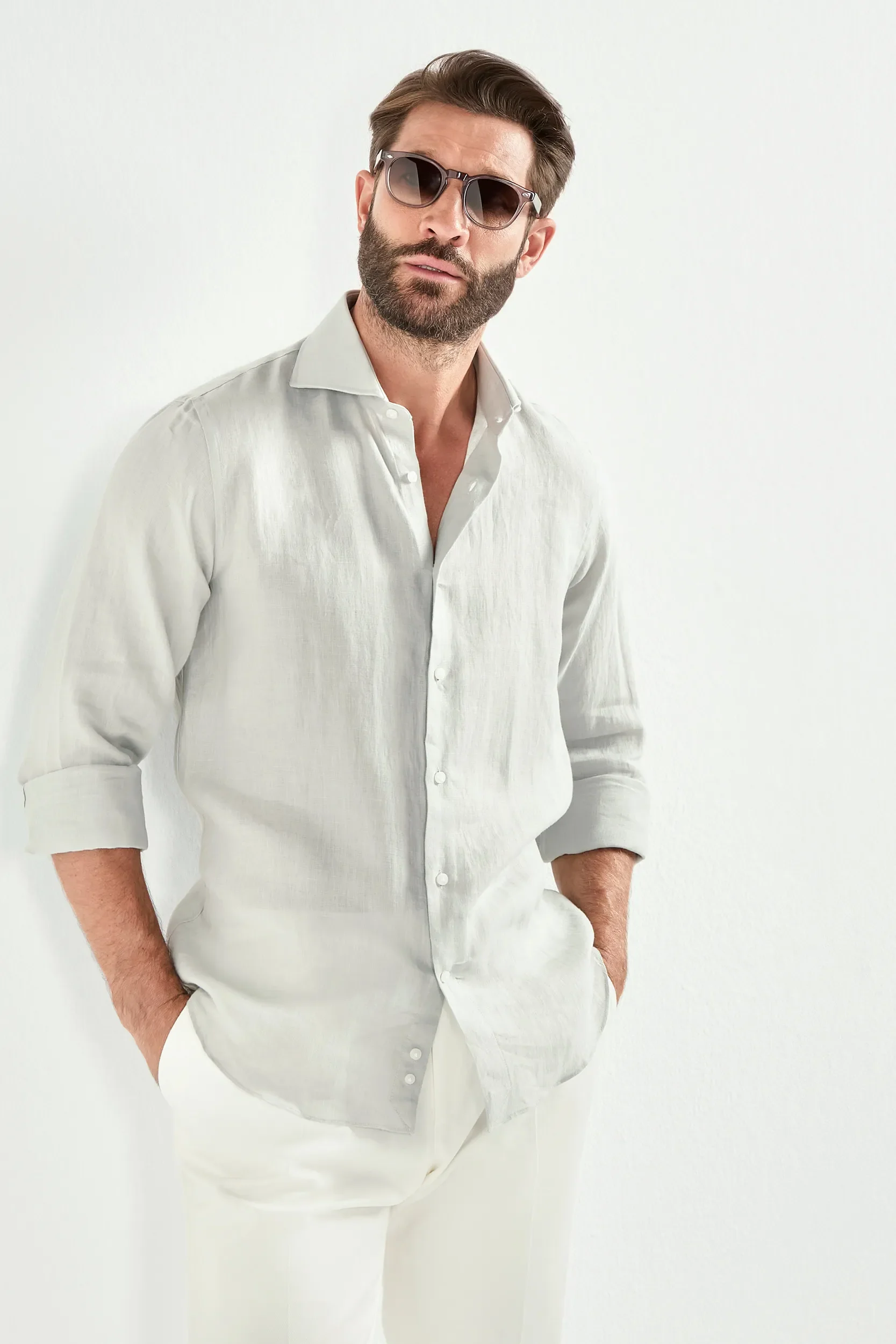 Light grey linen shirt - Made in Italy