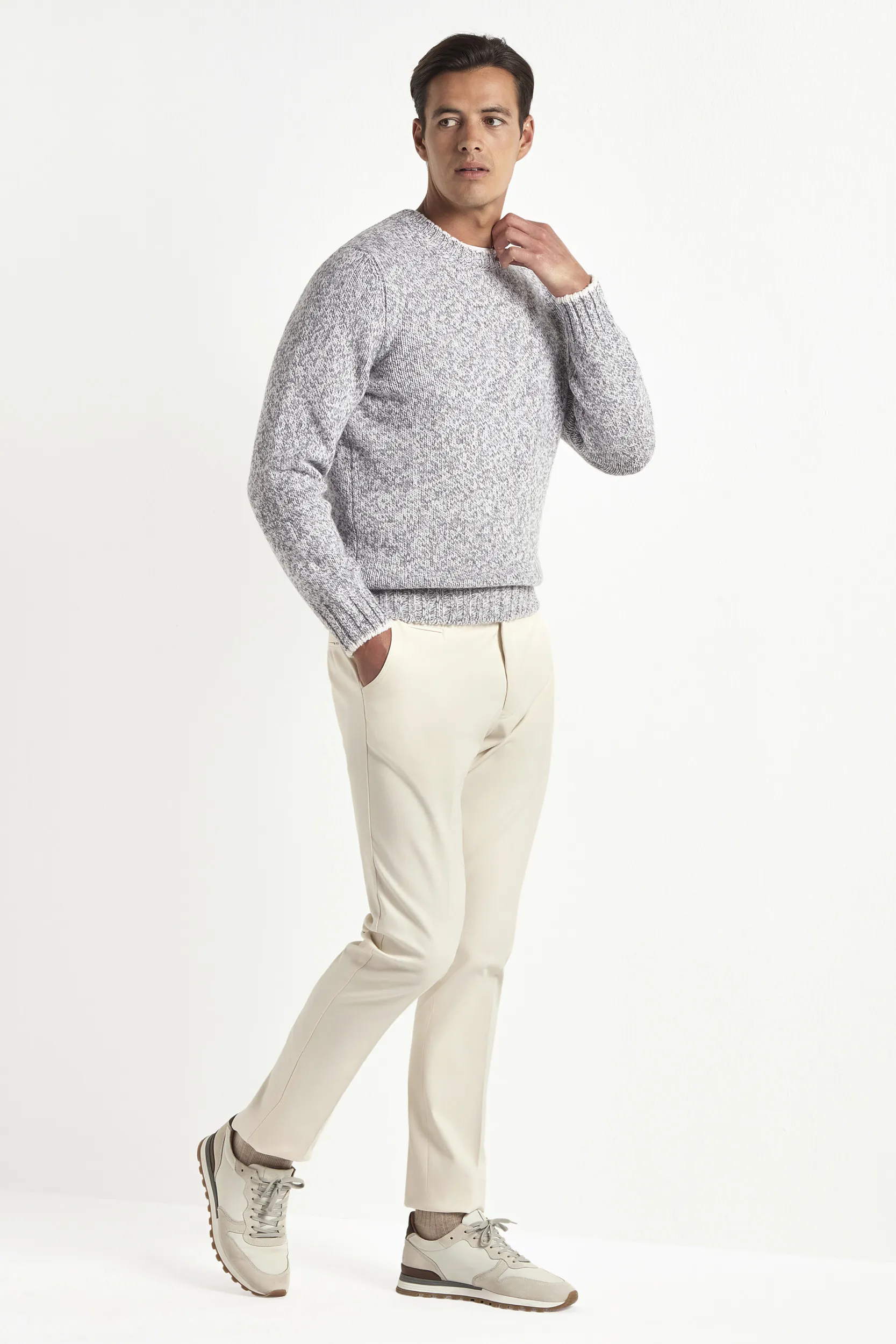 Light grey mouline round neck - Made in Italy - Image 4