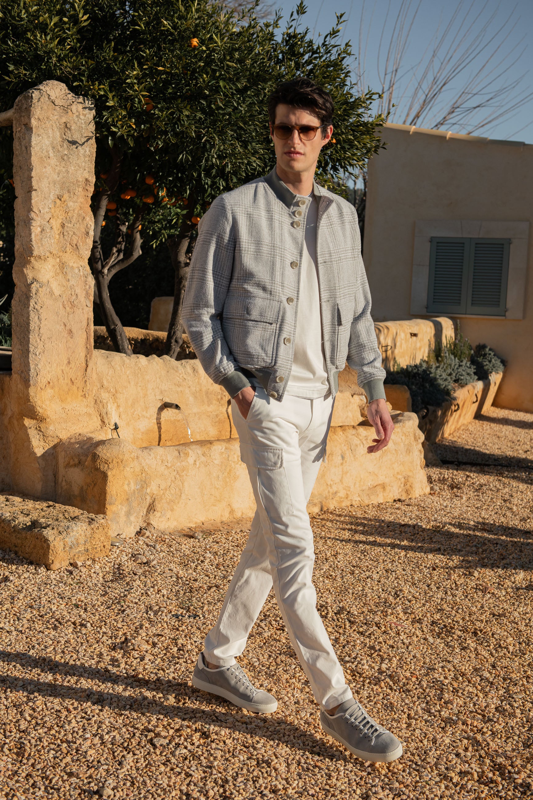 Light grey Prince of Wales bomber jacket – Made in Italy - Image 4