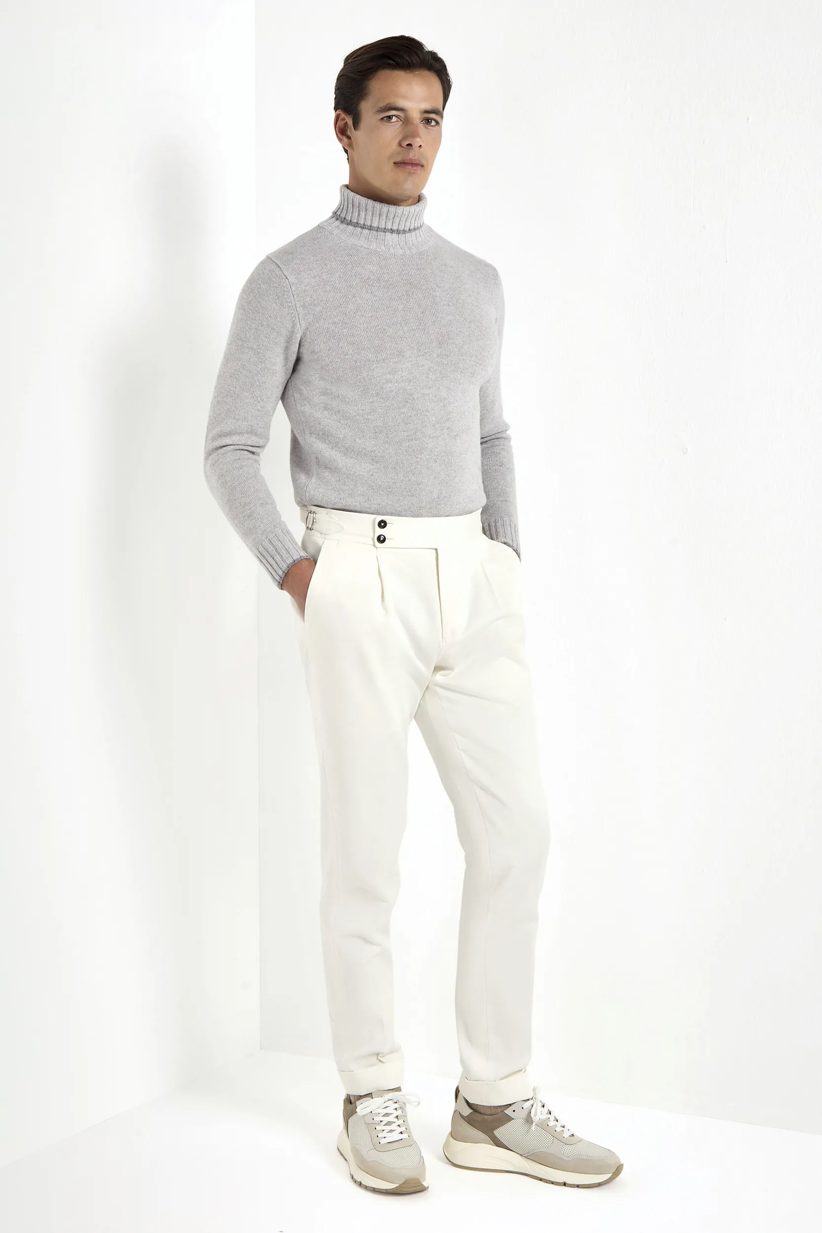 Light grey turtleneck with collar detail – Made in Italy - Image 2