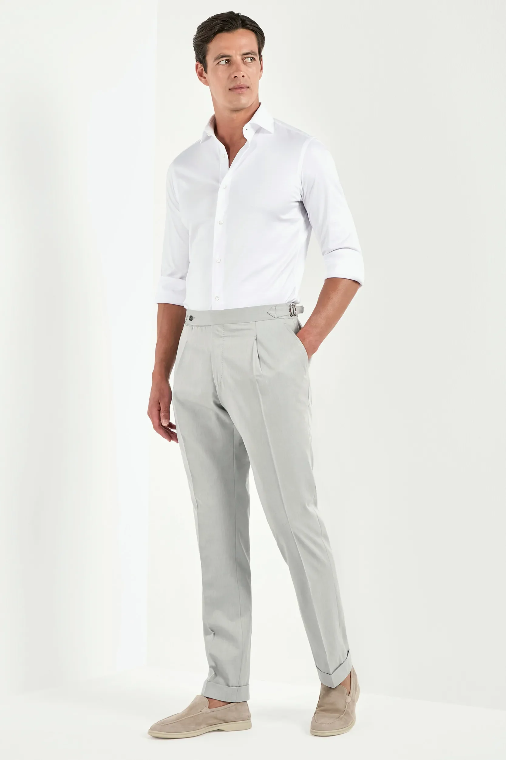 Light grey wool and cotton Roma trousers - Made in Italy - Image 4