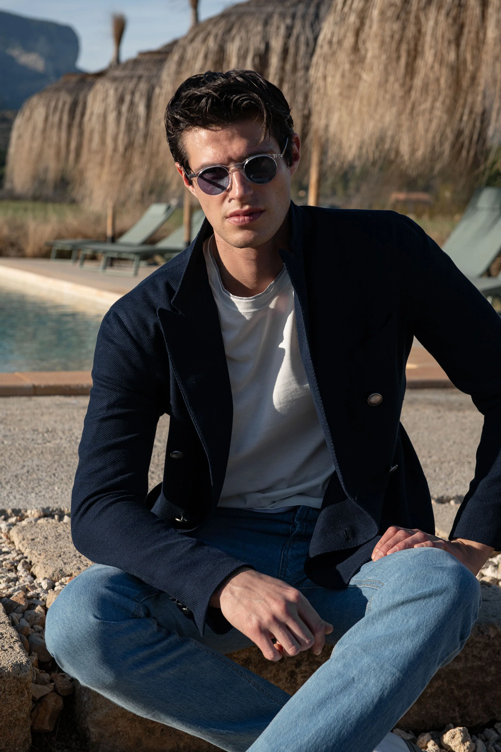 Navy double breasted jersey jacket - Made in Italy - Image 2