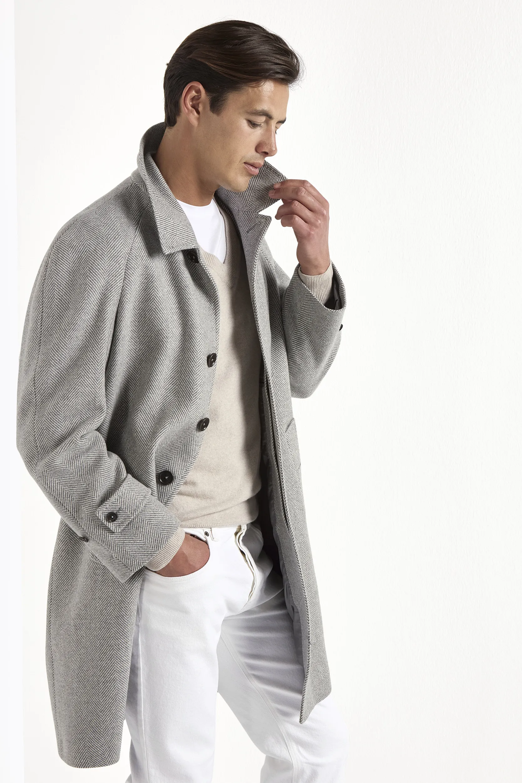 Grey herringbone raglan coat – Made in Italy - Image 5