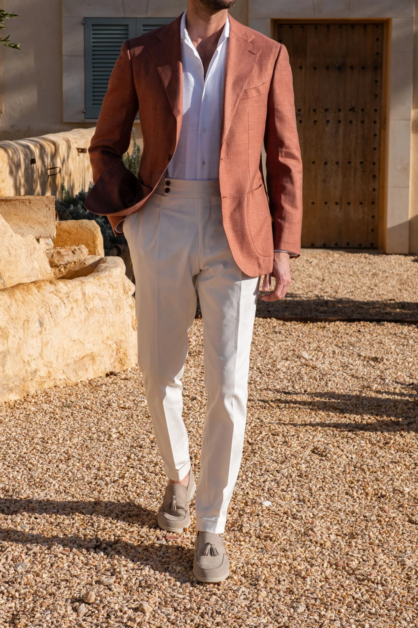 Rusty wool linen and silk jacket - Made in Italy - Image 4