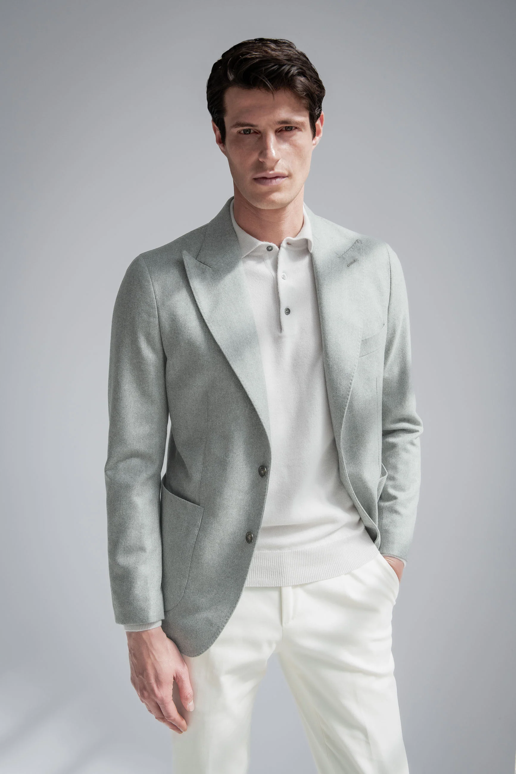Sage herringbone jacket "Soragna Capsule Collection" - Made in Italy