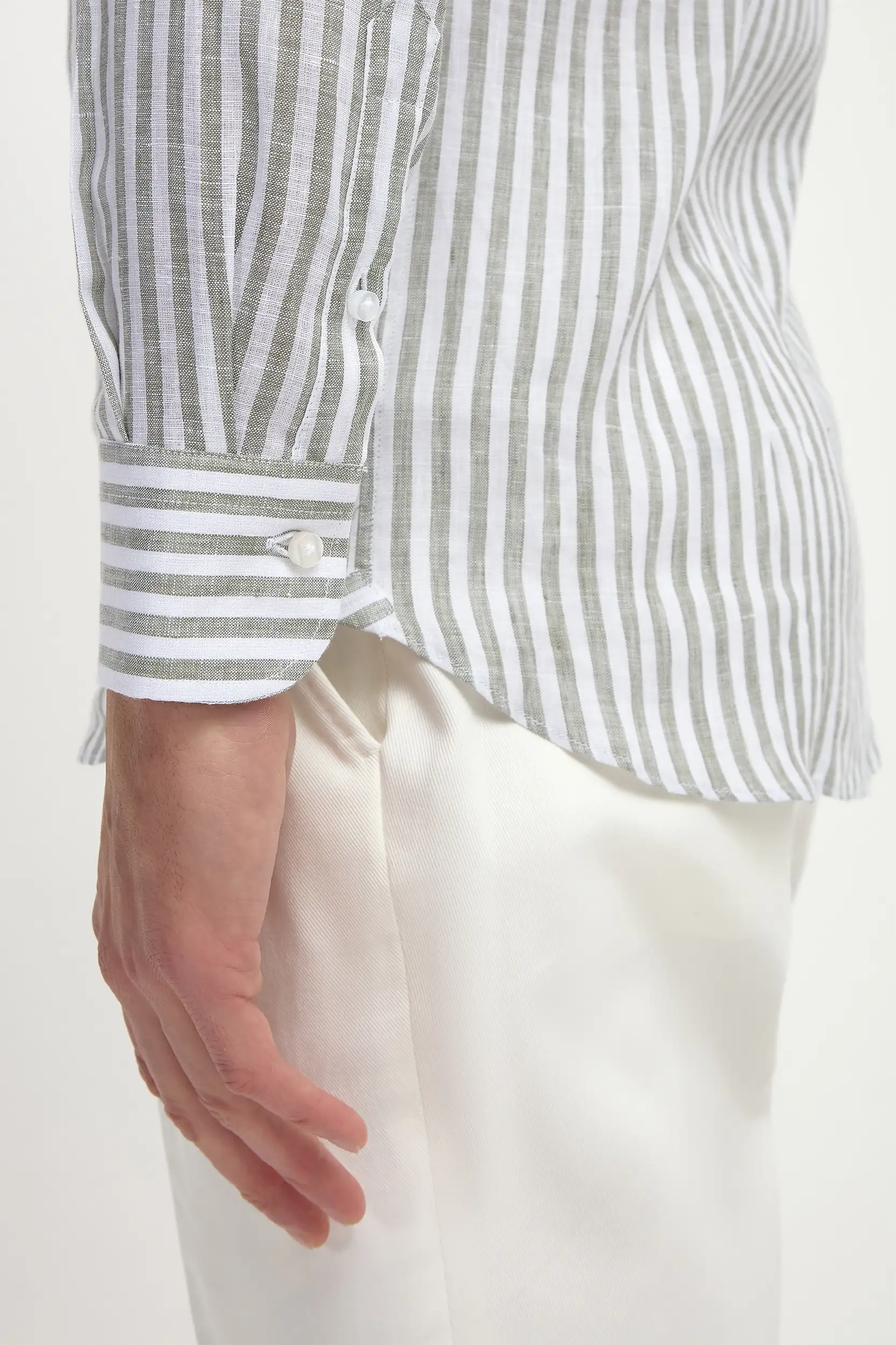 Sage striped linen button down shirt - Made in Italy - Image 3