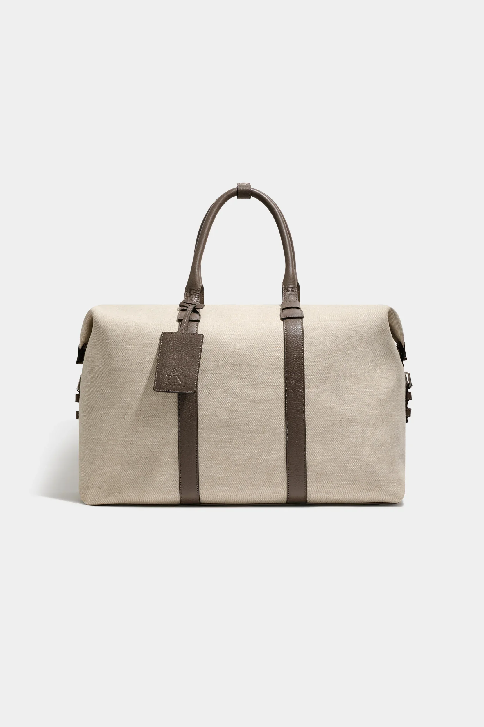 Sand canvas & leather weekender bag - Made in Italy - Image 5