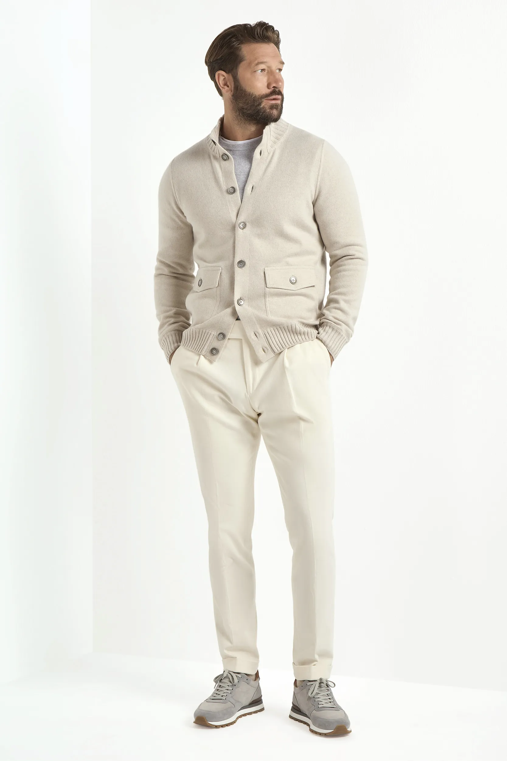Stone cashmere knitted bomber – Made in Italy - Image 3