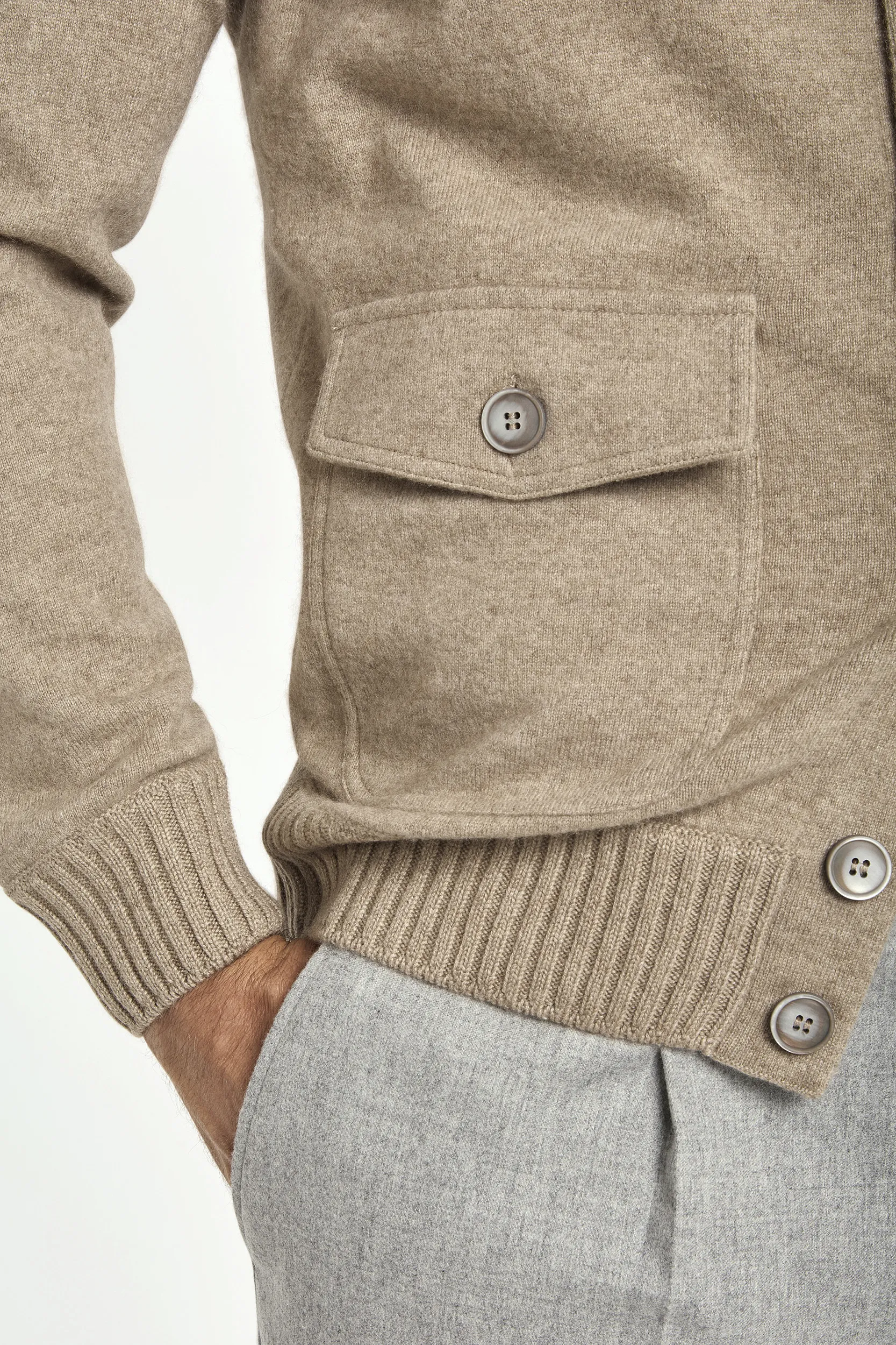 Taupe cashmere knitted bomber – Made in Italy - Image 4