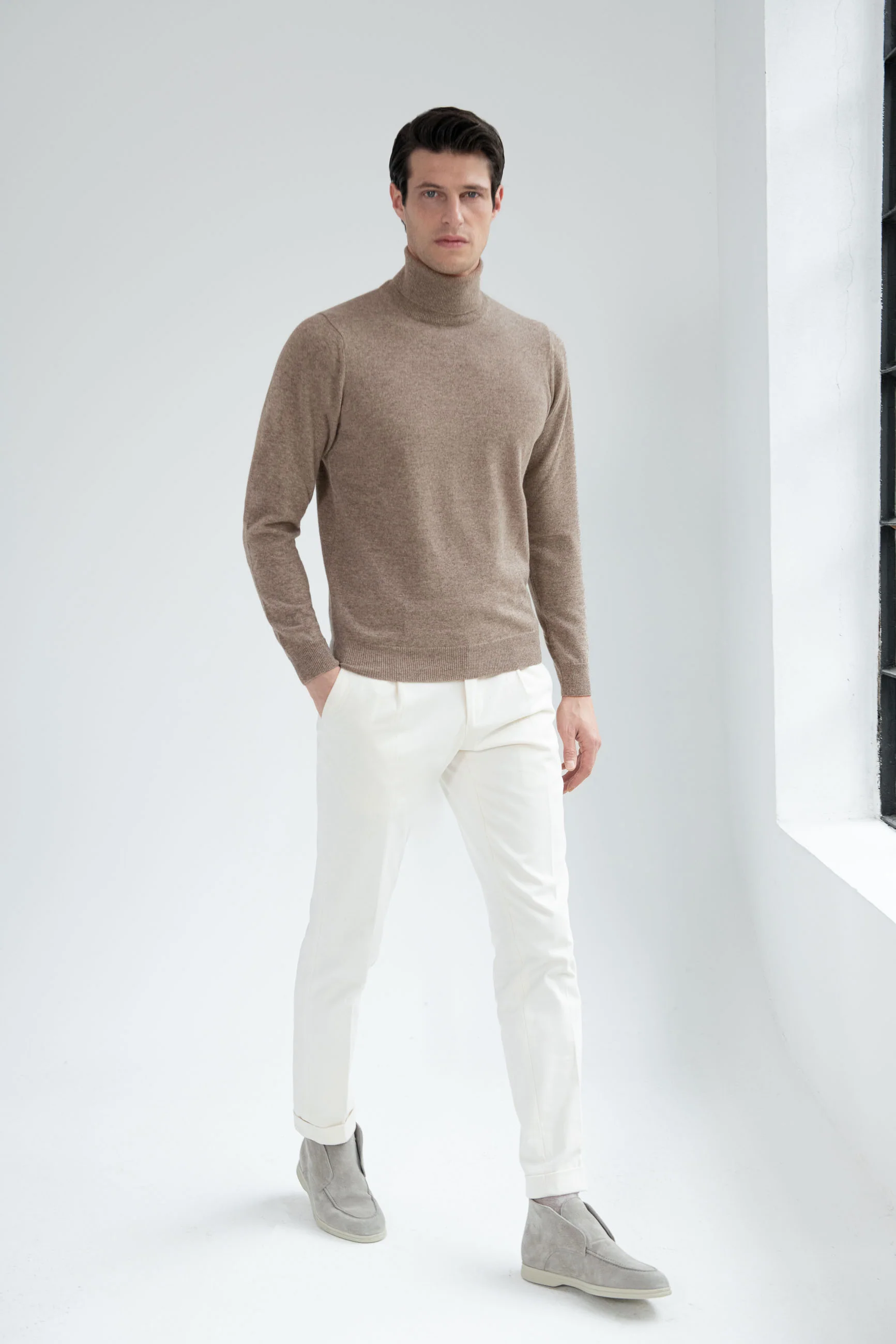 Taupe cashmere turtleneck – Made in italy - Image 5