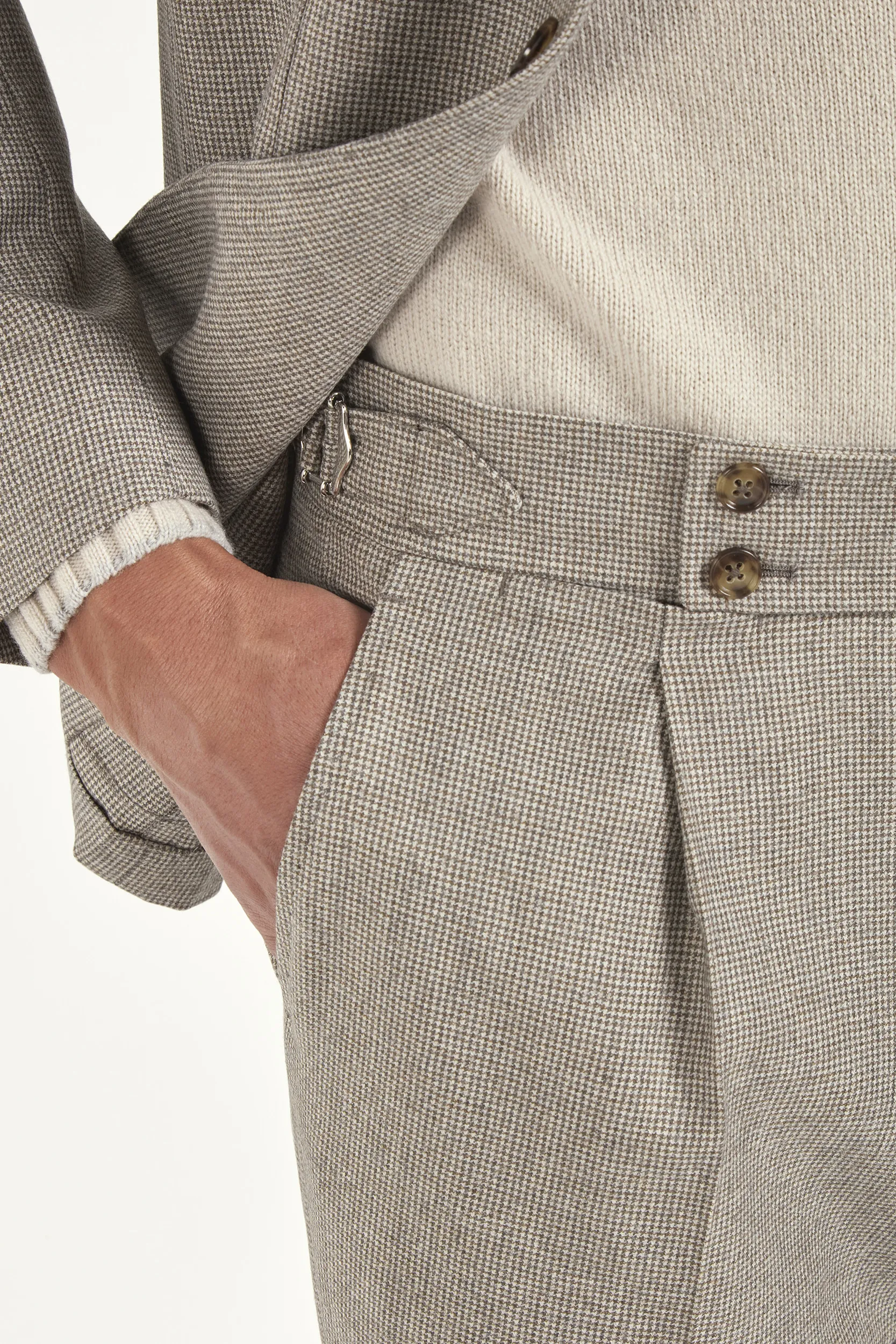 Taupe houndstooth suit - Made in Italy - Image 2