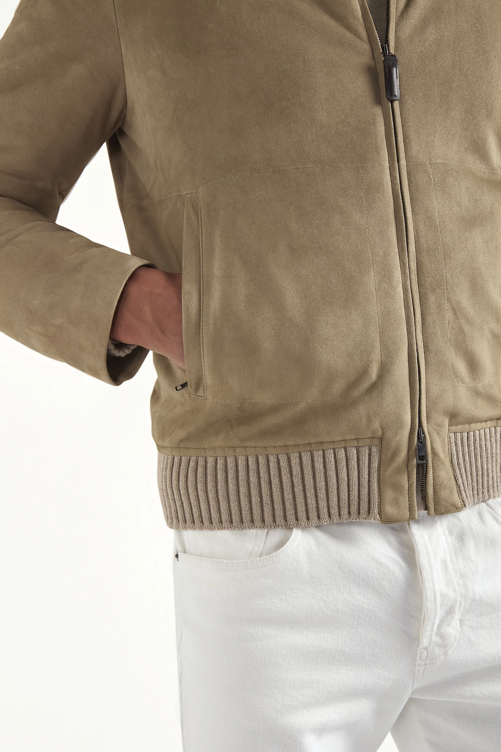 Taupe suede bomber with shearling collar - Made in Italy - Image 6