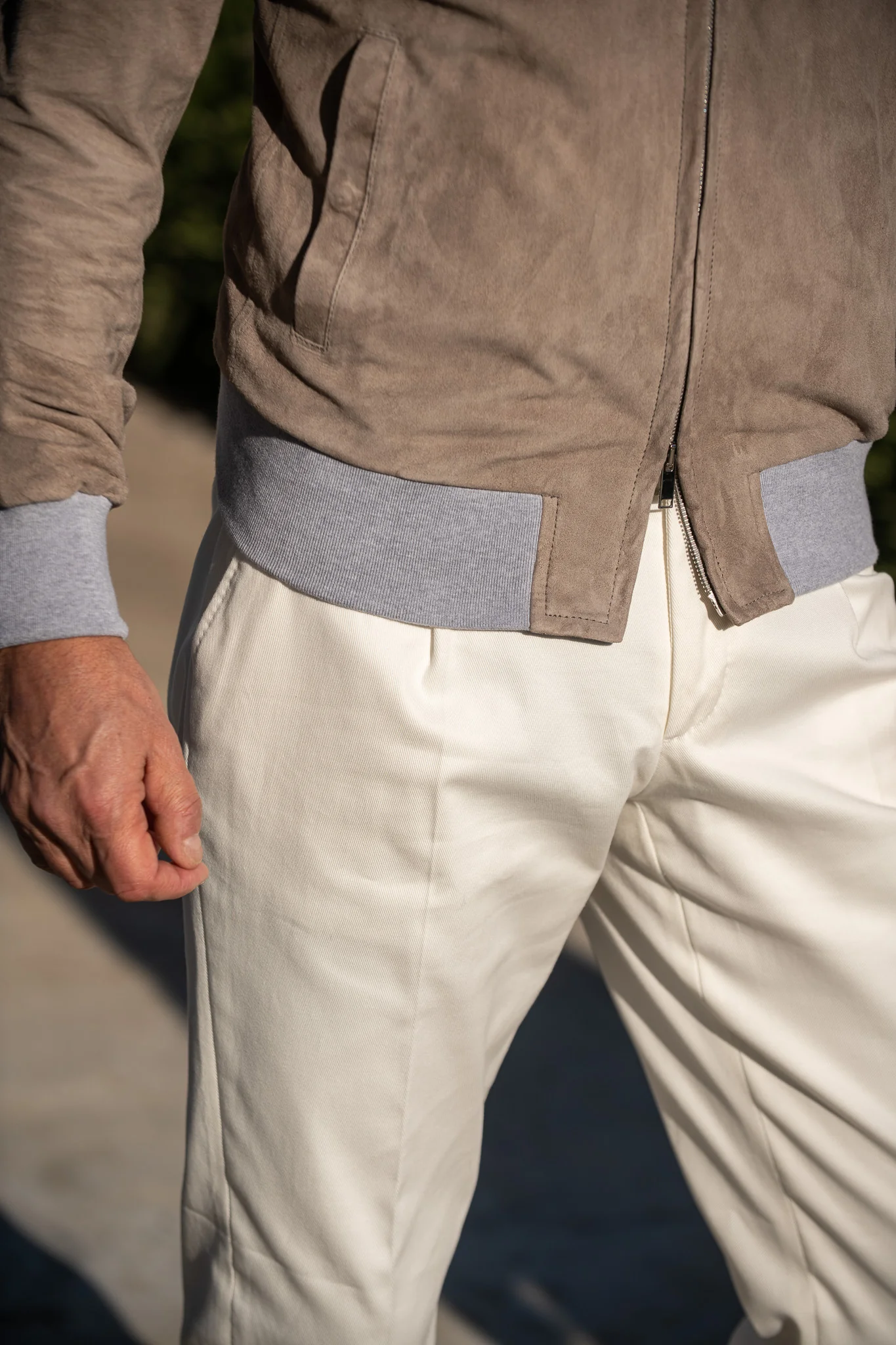 Taupe suede hooded bomber jacket – Made in Italy - Image 3