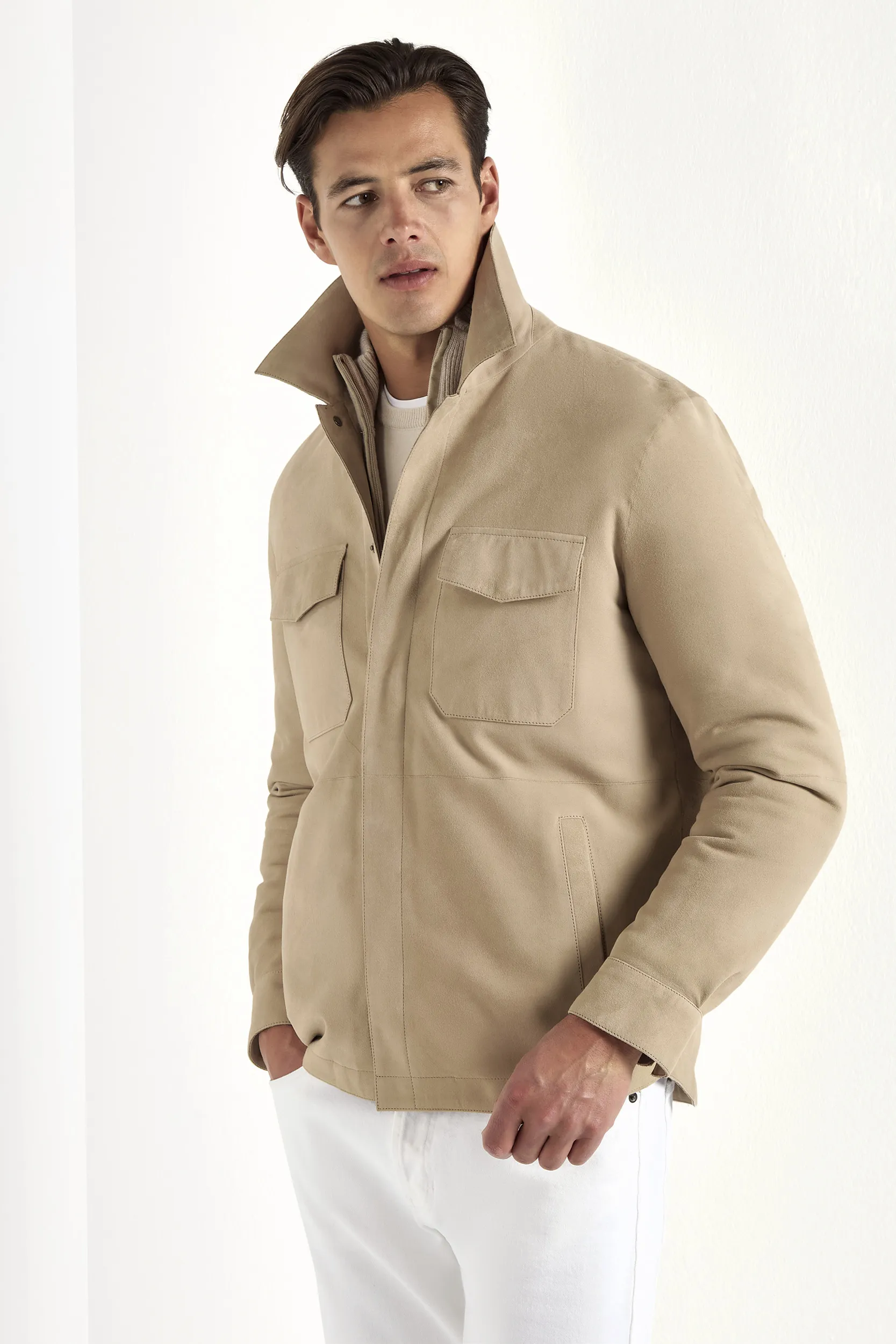 Taupe suede shirt jacket - Made in Italy