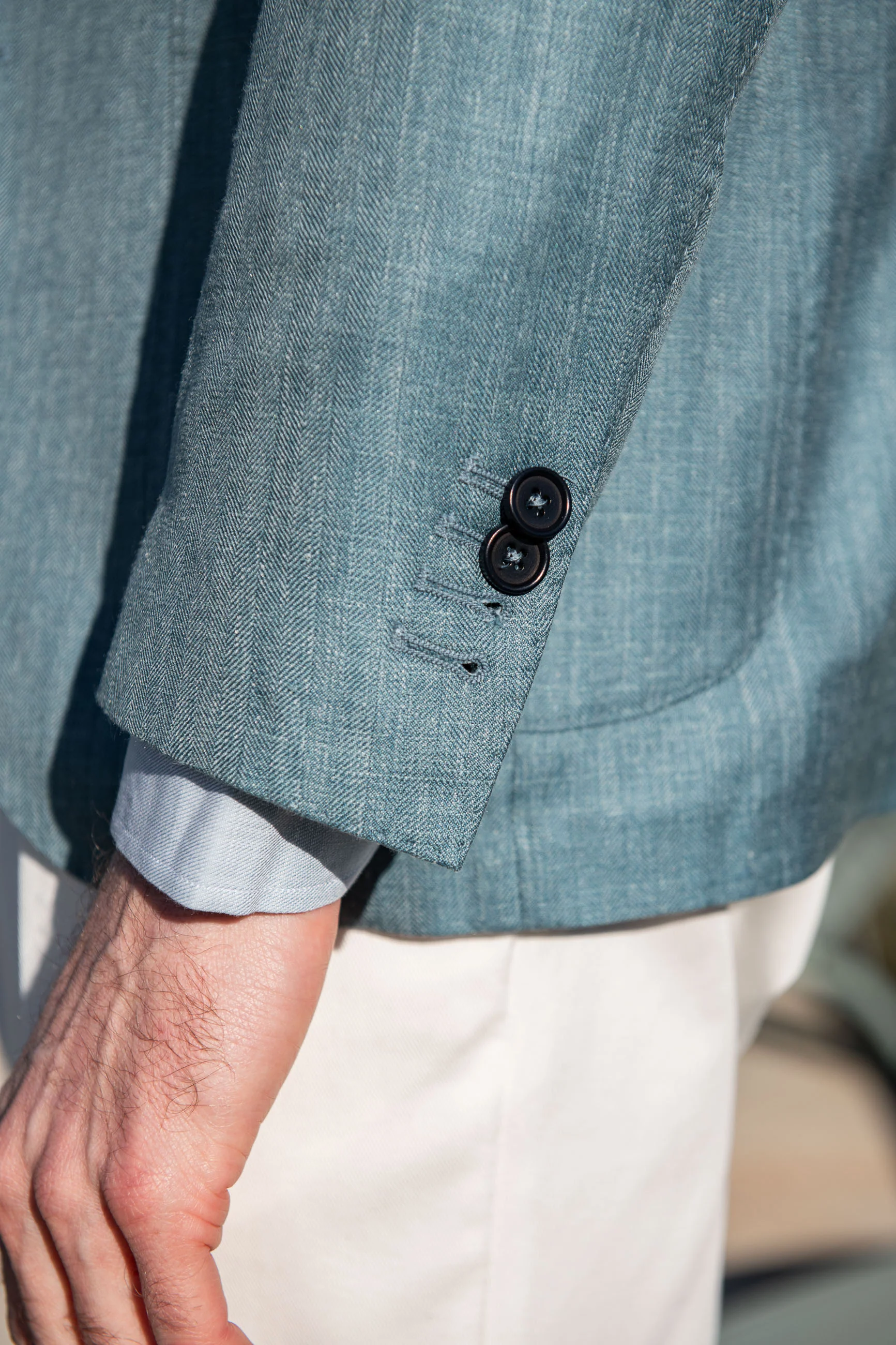 Water green herringbone jacket in wool silk and linen - Made in Italy - Image 4