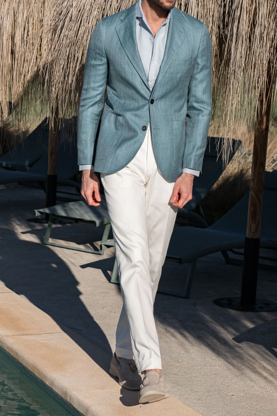 Water green herringbone jacket in wool silk and linen - Made in Italy - Image 5