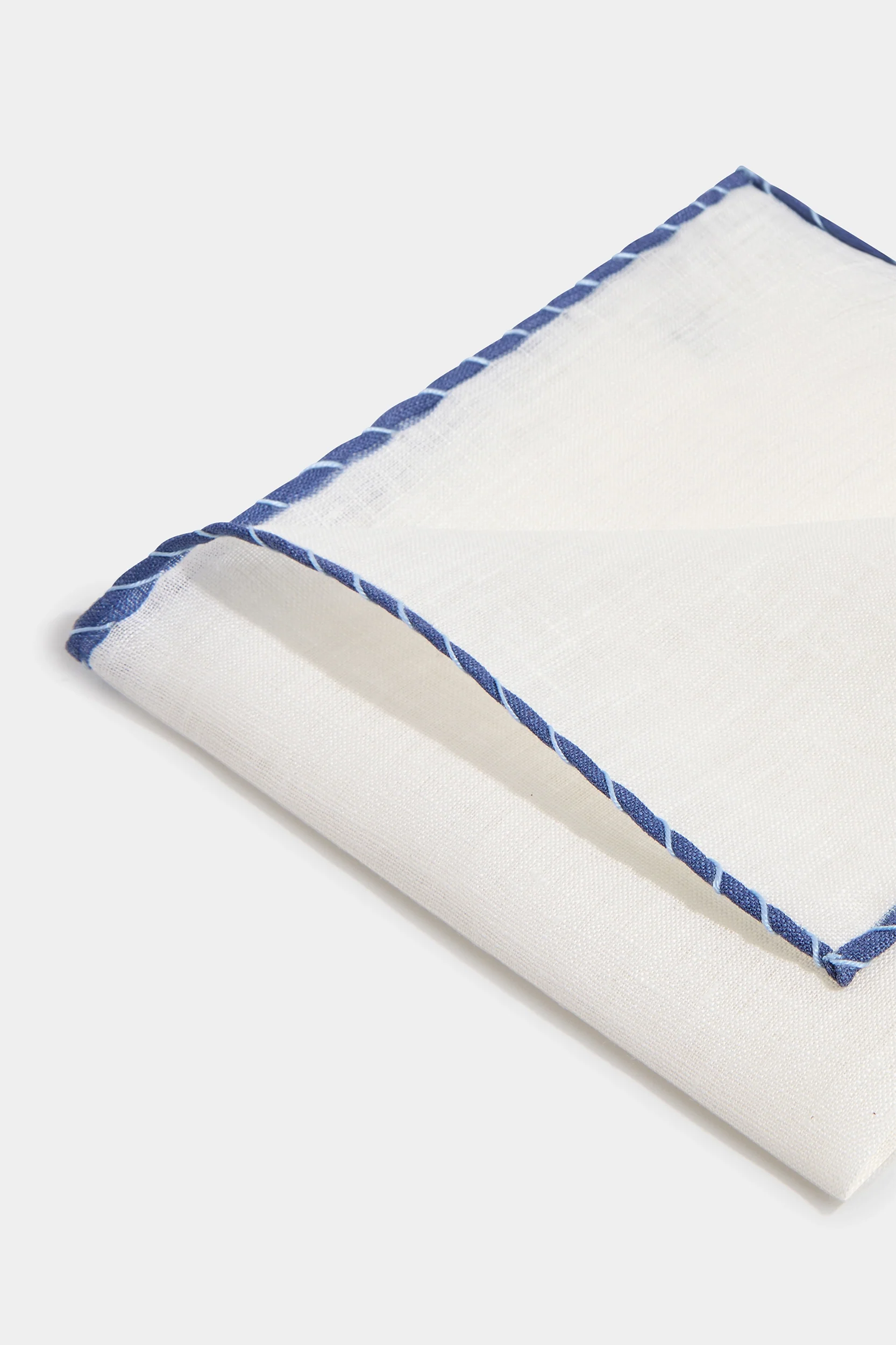 White linen pocket square with blue and light blue edges - Made in Italy - Image 2