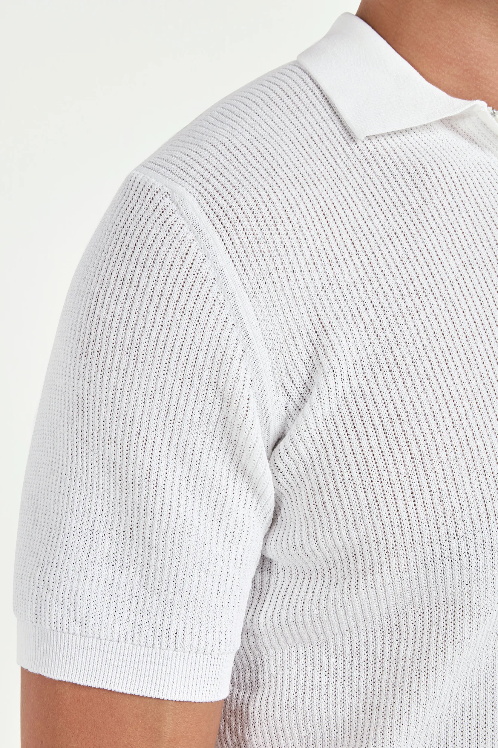 White ribbed zipped polo - Made in Italy - Image 5