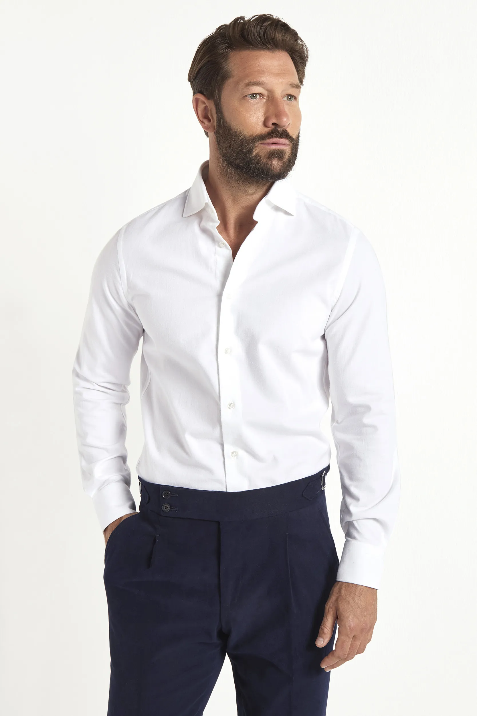 White brushed cotton shirt - Made In Italy